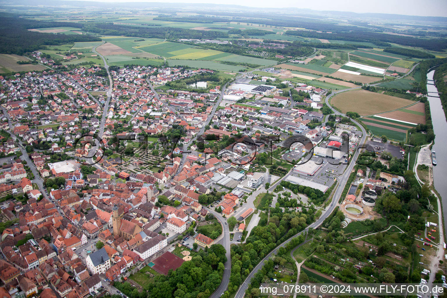 Volkach in the state Bavaria, Germany seen from a drone