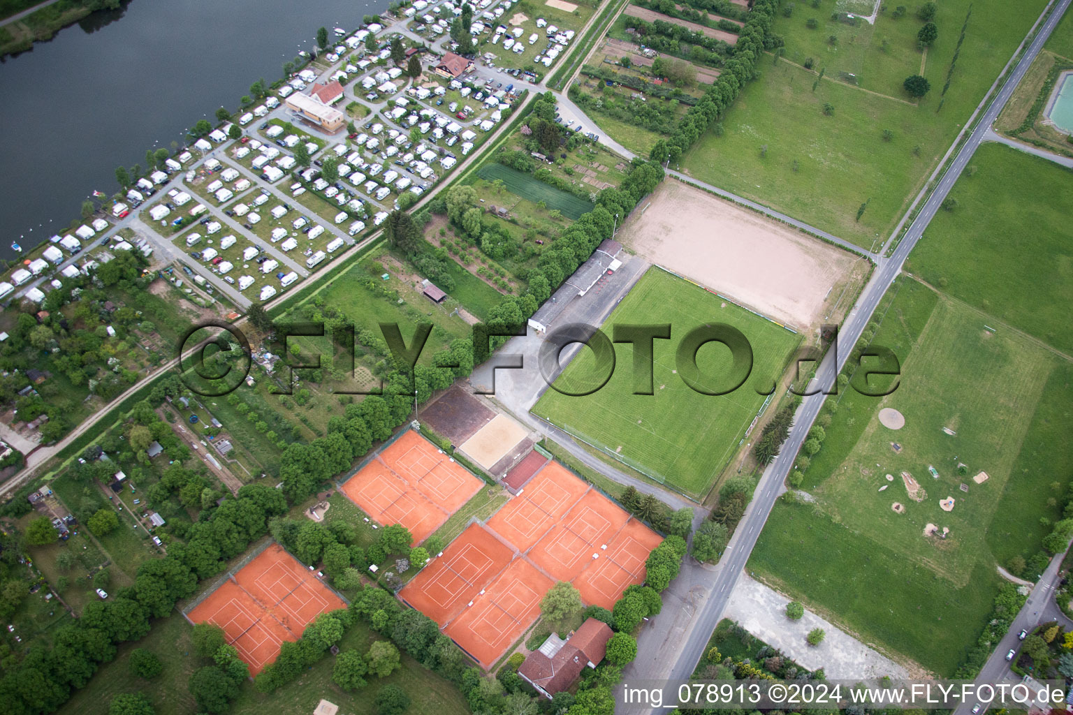 Aerial view of Volkach in the state Bavaria, Germany