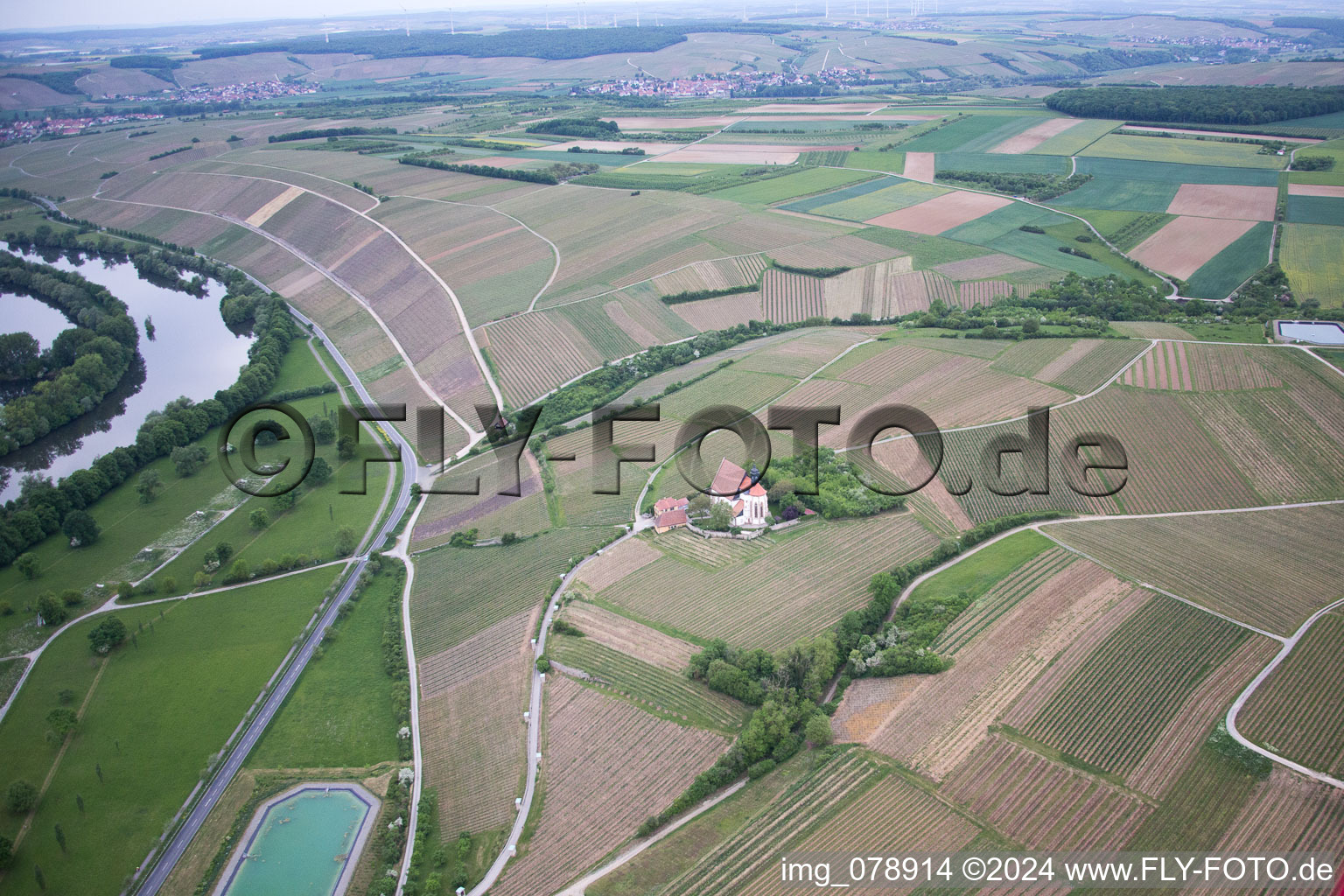 Aerial photograpy of Volkach in the state Bavaria, Germany