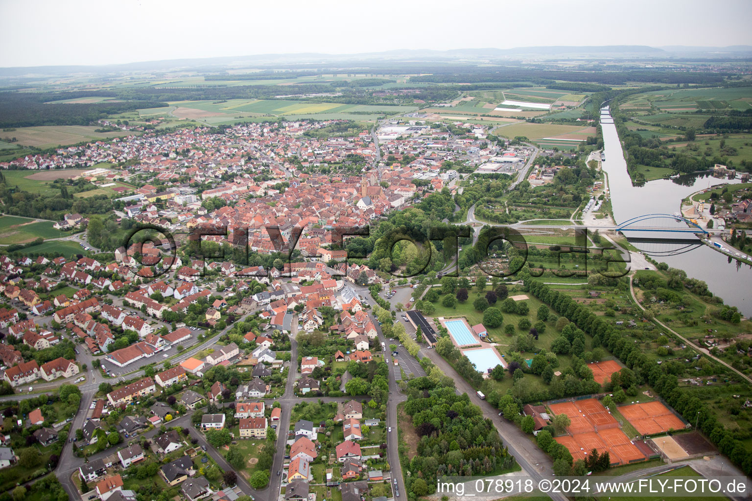 Oblique view of Volkach in the state Bavaria, Germany