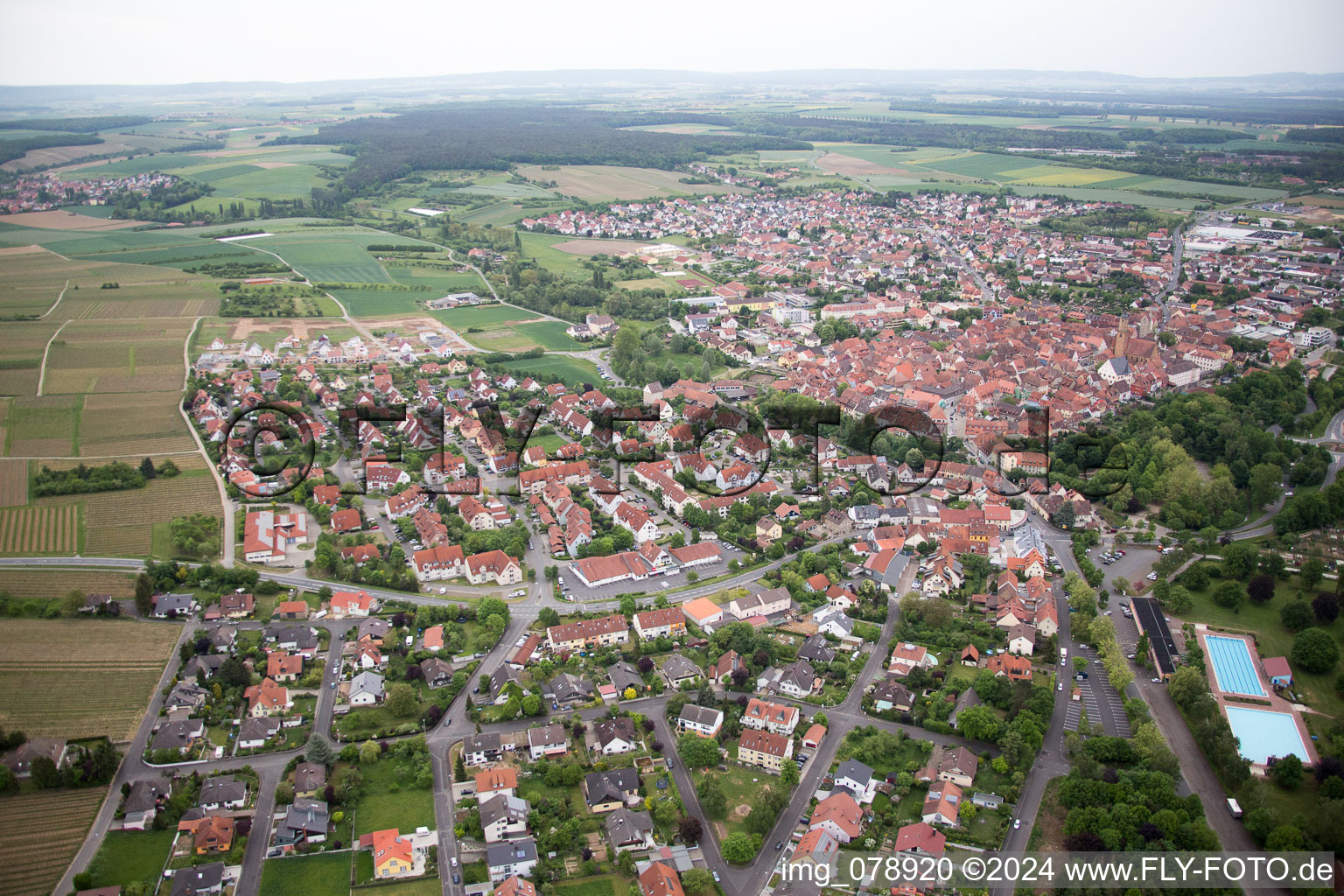 Volkach in the state Bavaria, Germany out of the air