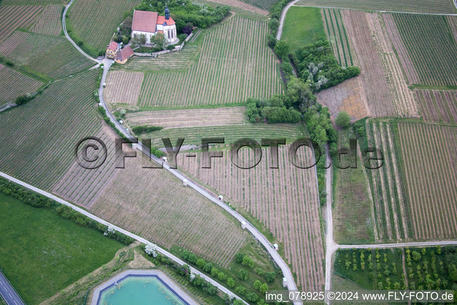 Volkach in the state Bavaria, Germany viewn from the air