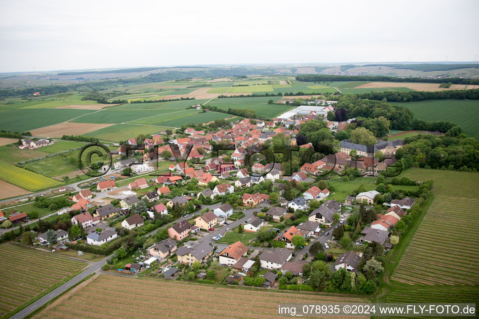 Aerial view of District Gaibach in Volkach in the state Bavaria, Germany