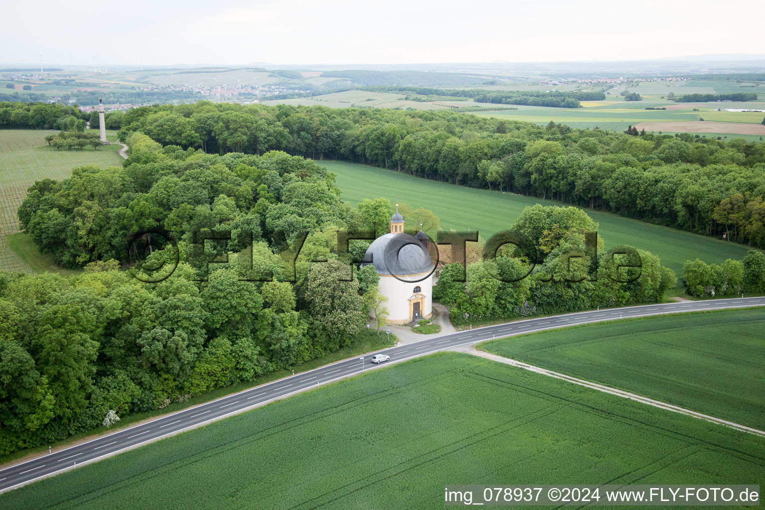 Aerial view of Castle Park Gaibach in the district Gaibach in Volkach in the state Bavaria, Germany