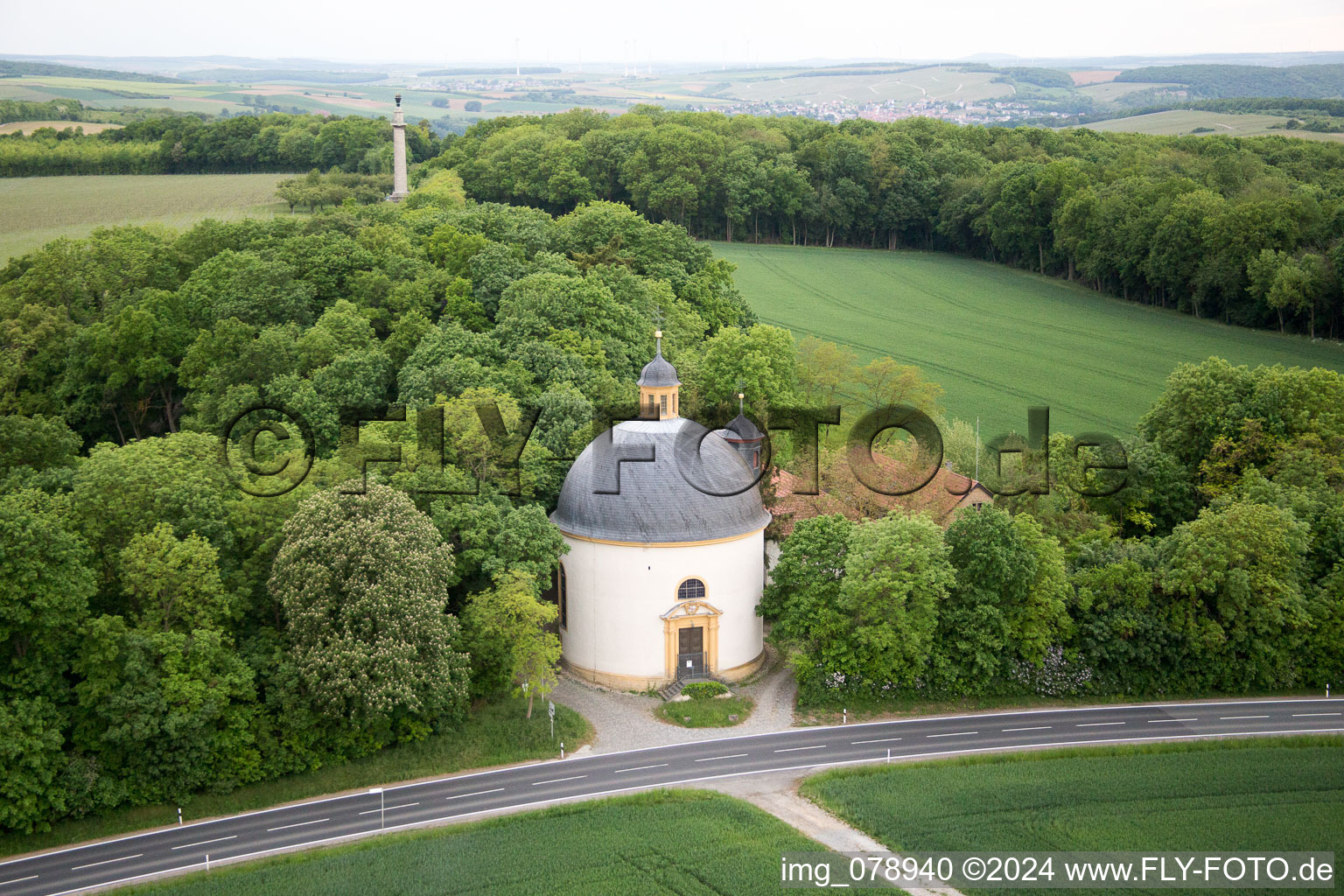 Oblique view of Castle Park Gaibach in the district Gaibach in Volkach in the state Bavaria, Germany