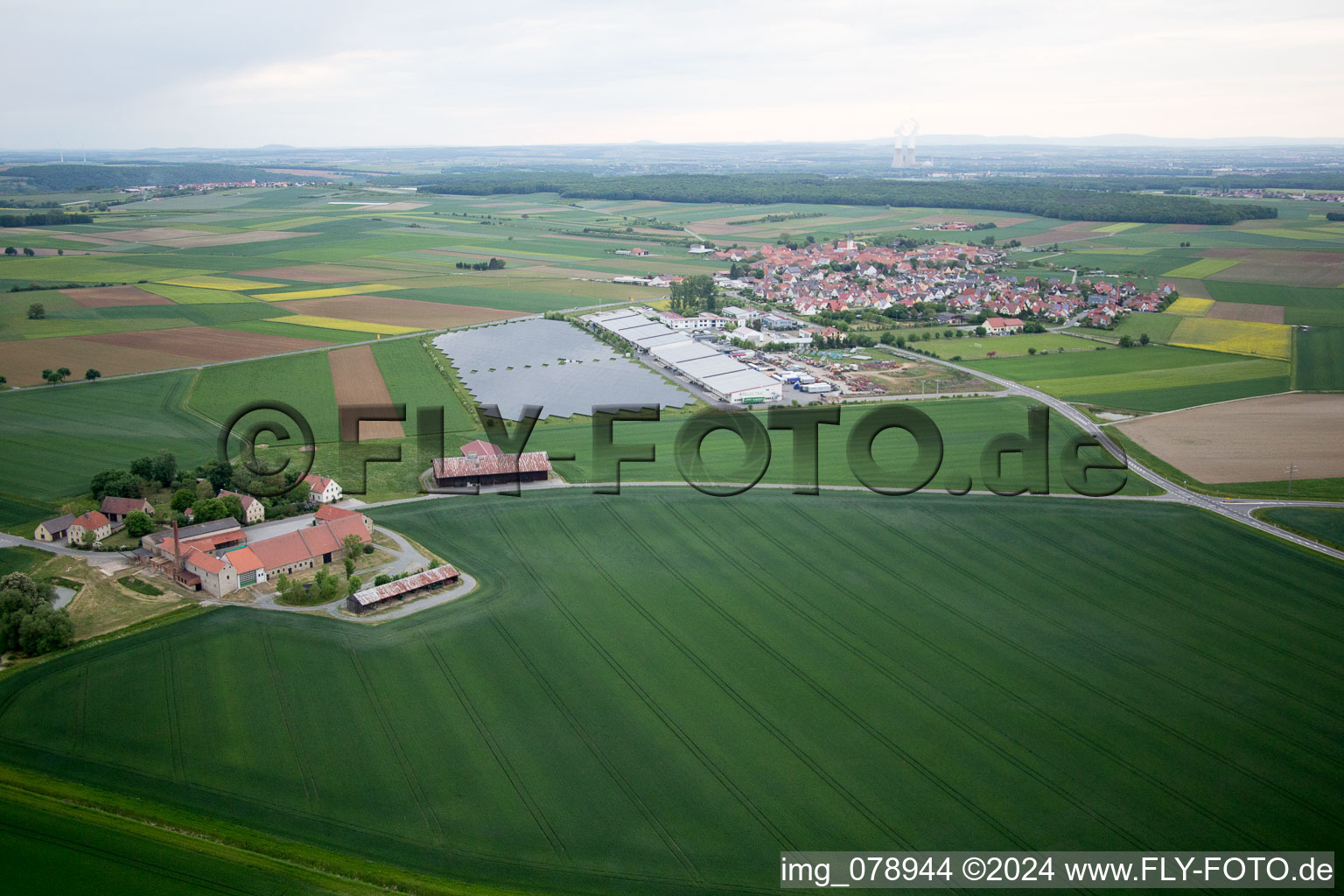 Aerial view of Kolitzheim in the state Bavaria, Germany