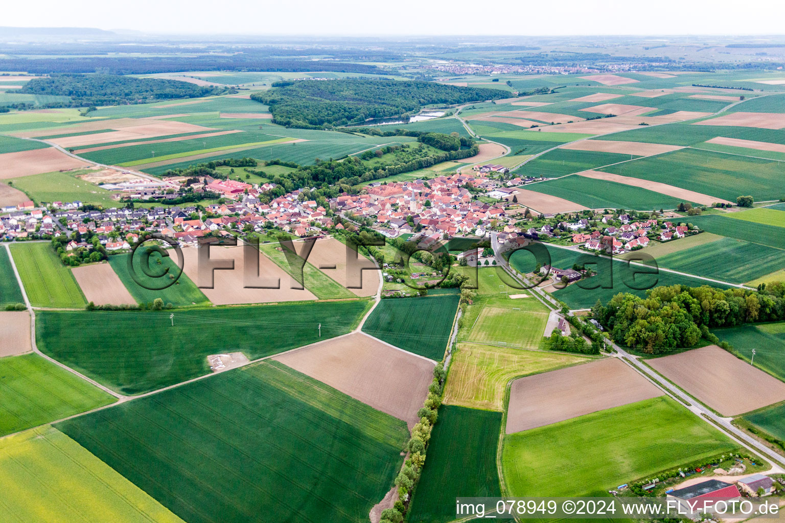 Aerial view of Village - View in the district Zeilitzheim in Kolitzheim in the state Bavaria, Germany