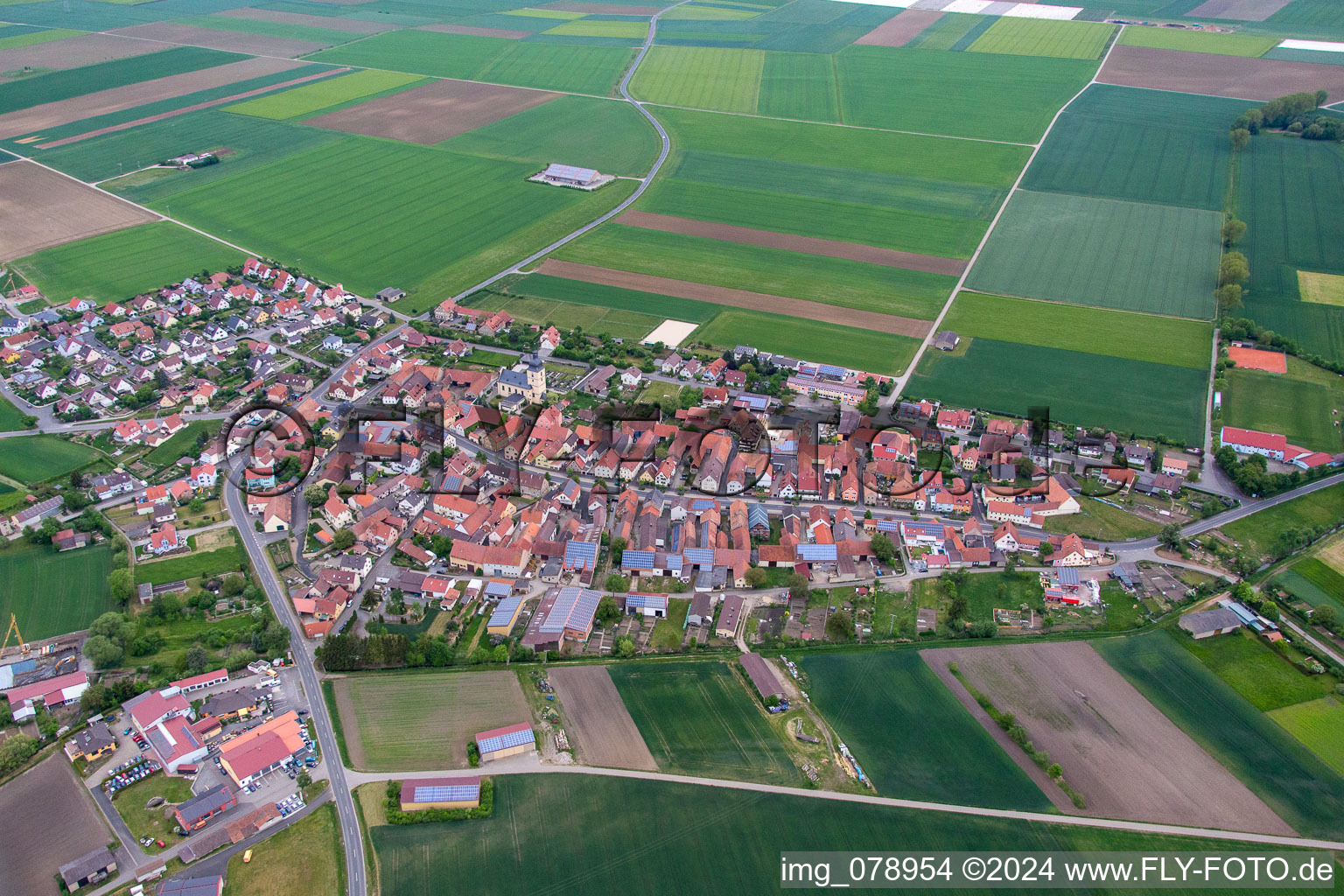 Aerial view of Herlheim in the state Bavaria, Germany