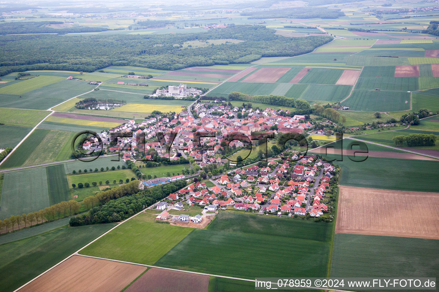 Town View of the streets and houses of the residential areas in the district Moenchstockheim in Sulzheim in the state Bavaria