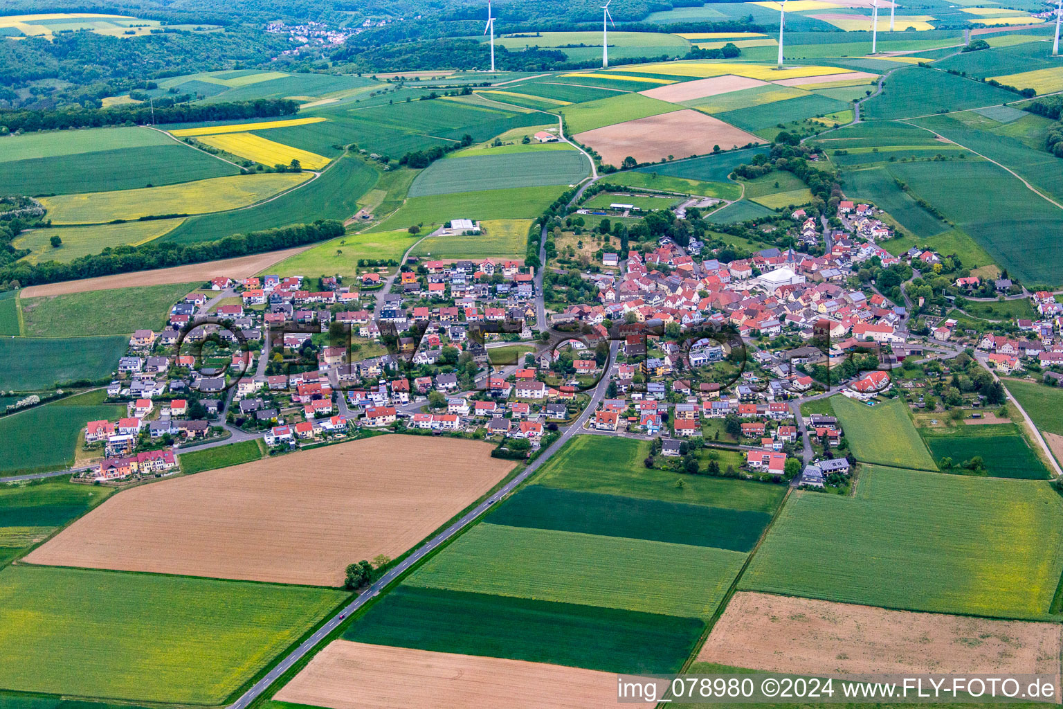 Aerial view of District Forst in Schonungen in the state Bavaria, Germany