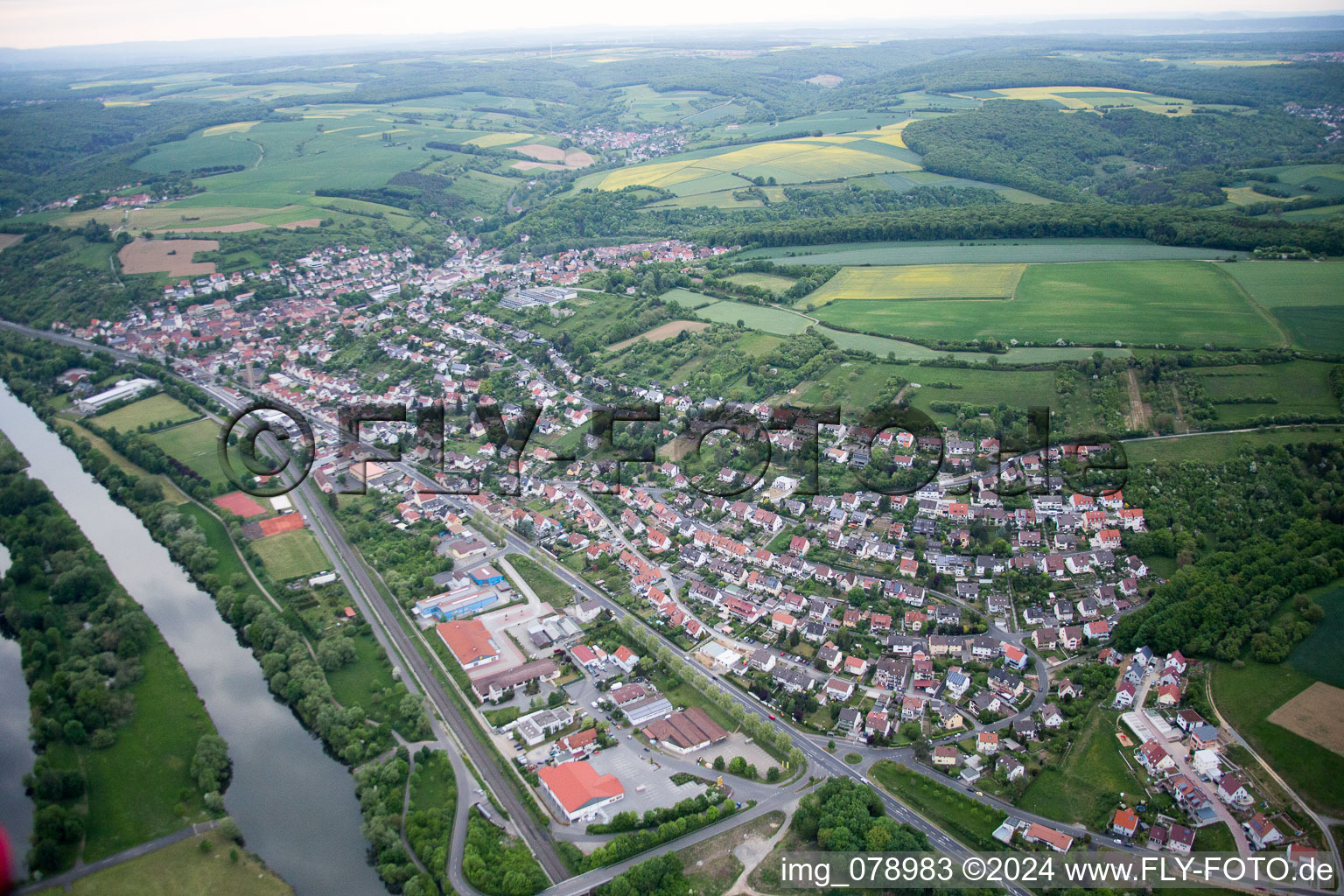 Aerial view of Schonungen in the state Bavaria, Germany