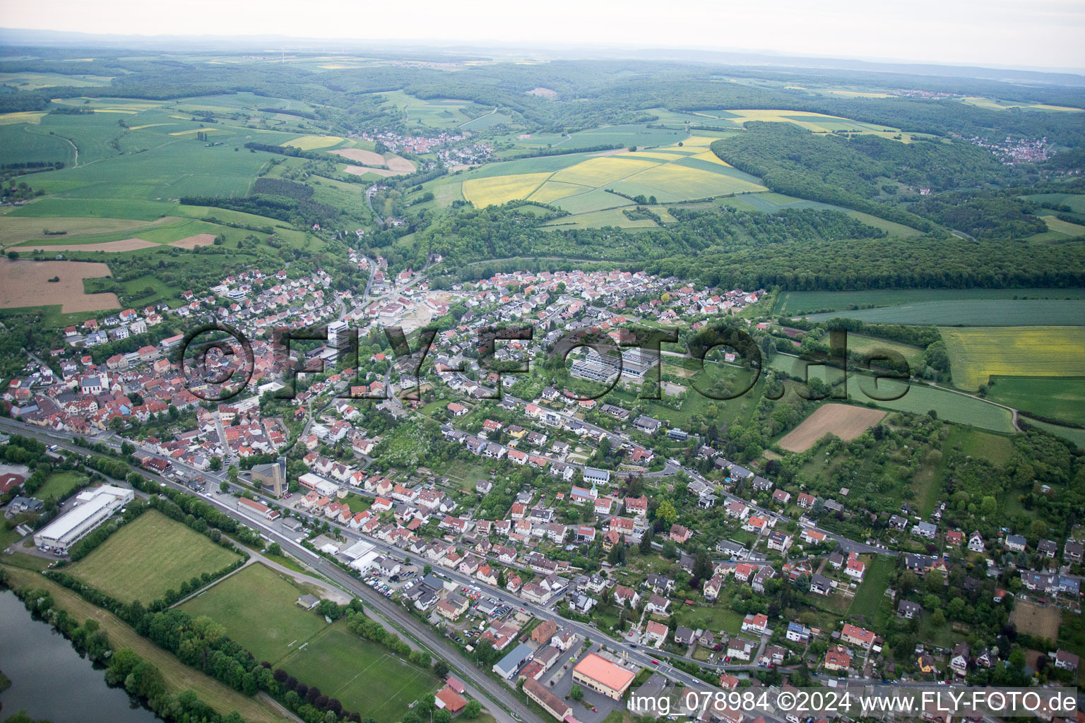 Aerial photograpy of Schonungen in the state Bavaria, Germany