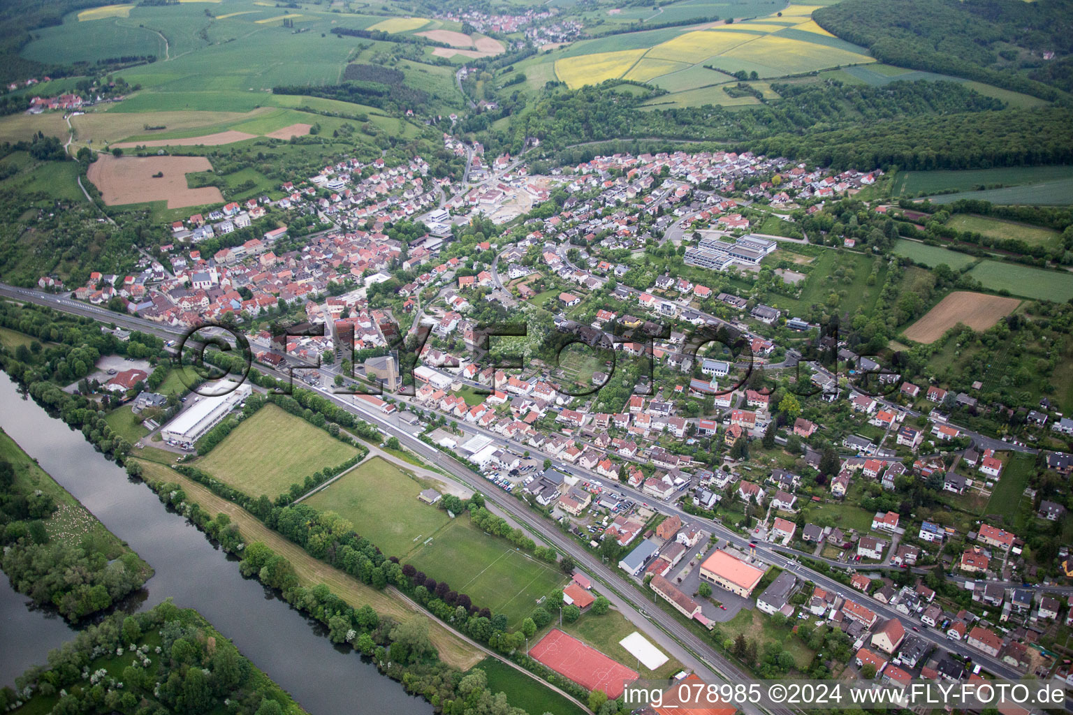 Oblique view of Schonungen in the state Bavaria, Germany