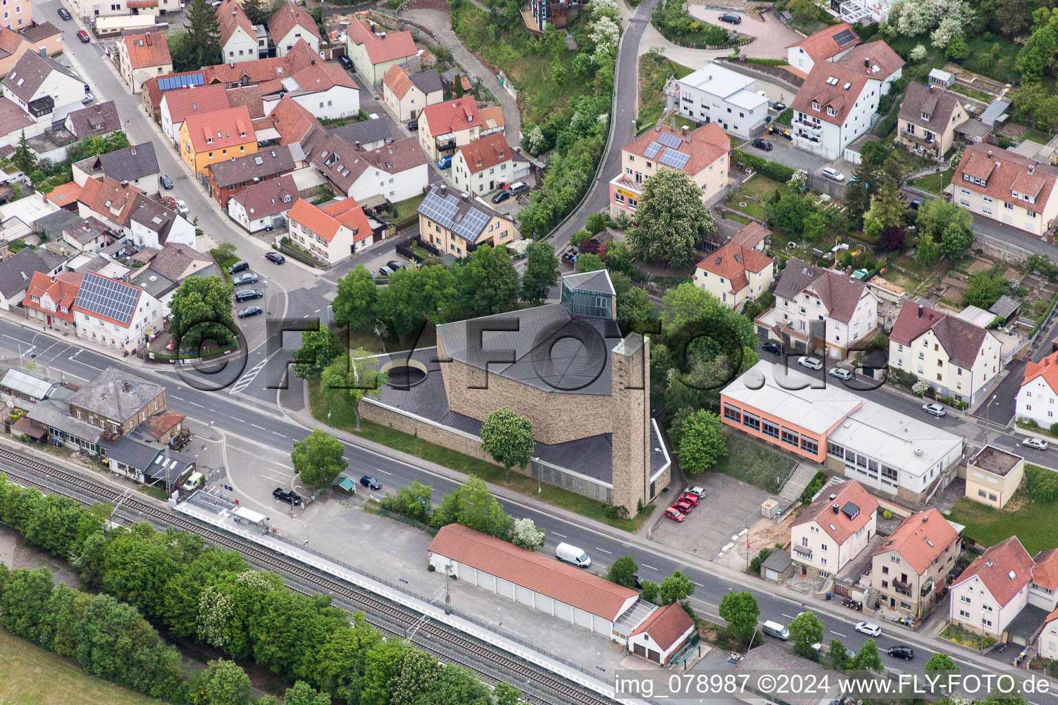 Church building Evangeliv Church in Schonungen in the state Bavaria, Germany