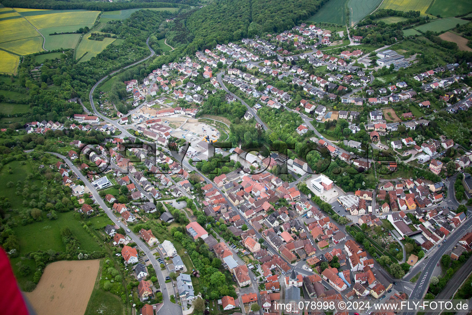 Schonungen in the state Bavaria, Germany from above