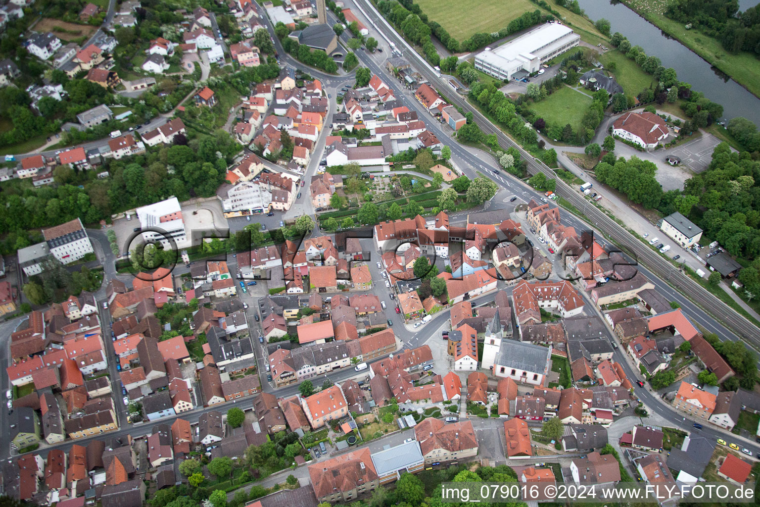 Bird's eye view of Schonungen in the state Bavaria, Germany