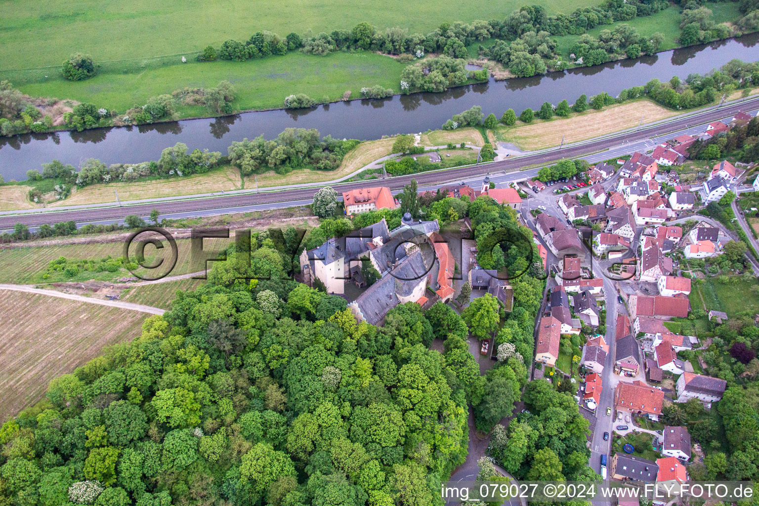 Aerial photograpy of Castle Mainberg in the district Mainberg in Schonungen in the state Bavaria, Germany