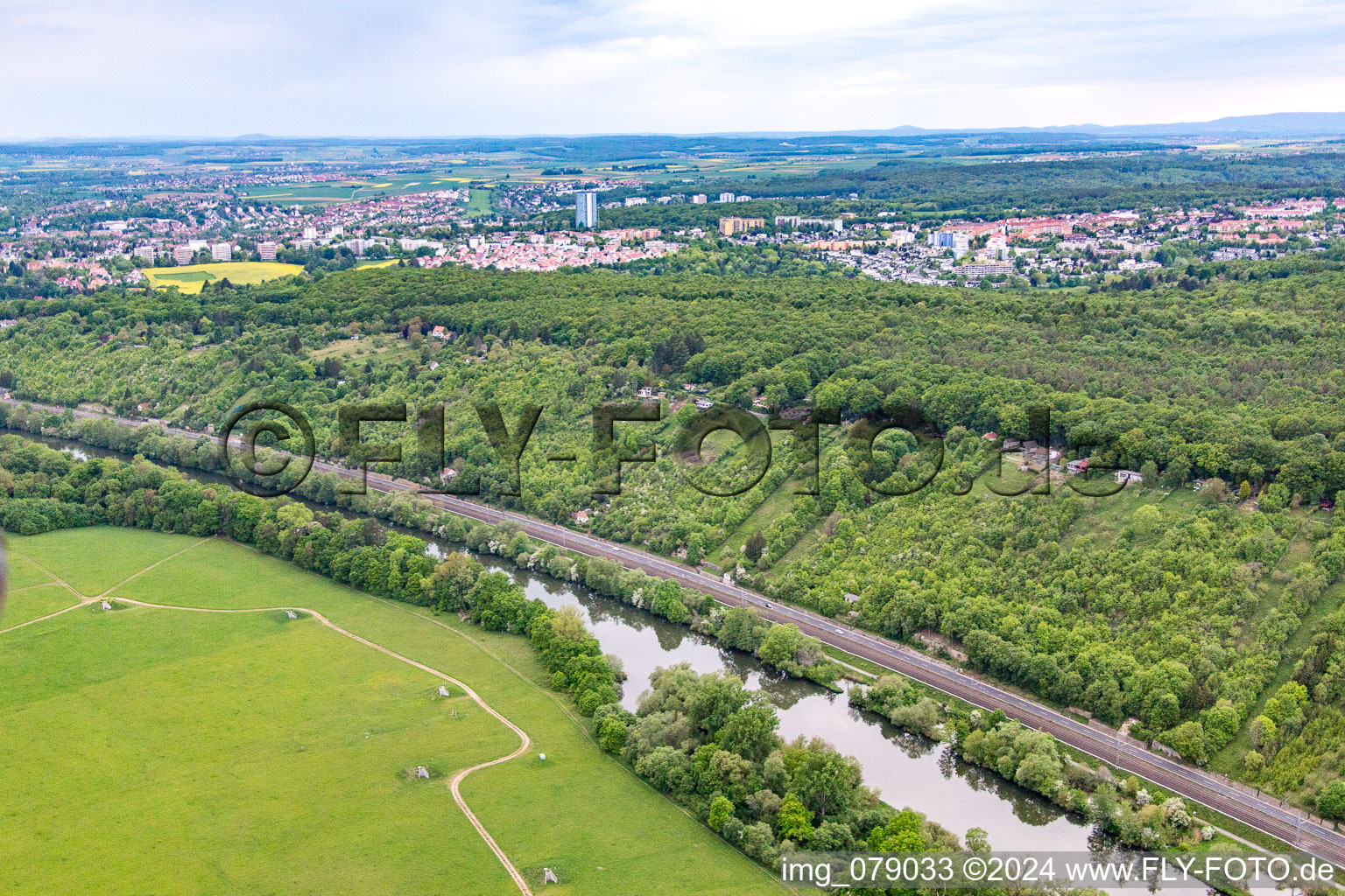 Aerial view of Mainleite and Bismarckhöhe in Schweinfurt in the state Bavaria, Germany