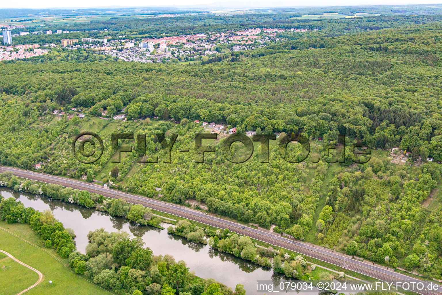 Aerial photograpy of Mainleite and Bismarckhöhe in Schweinfurt in the state Bavaria, Germany