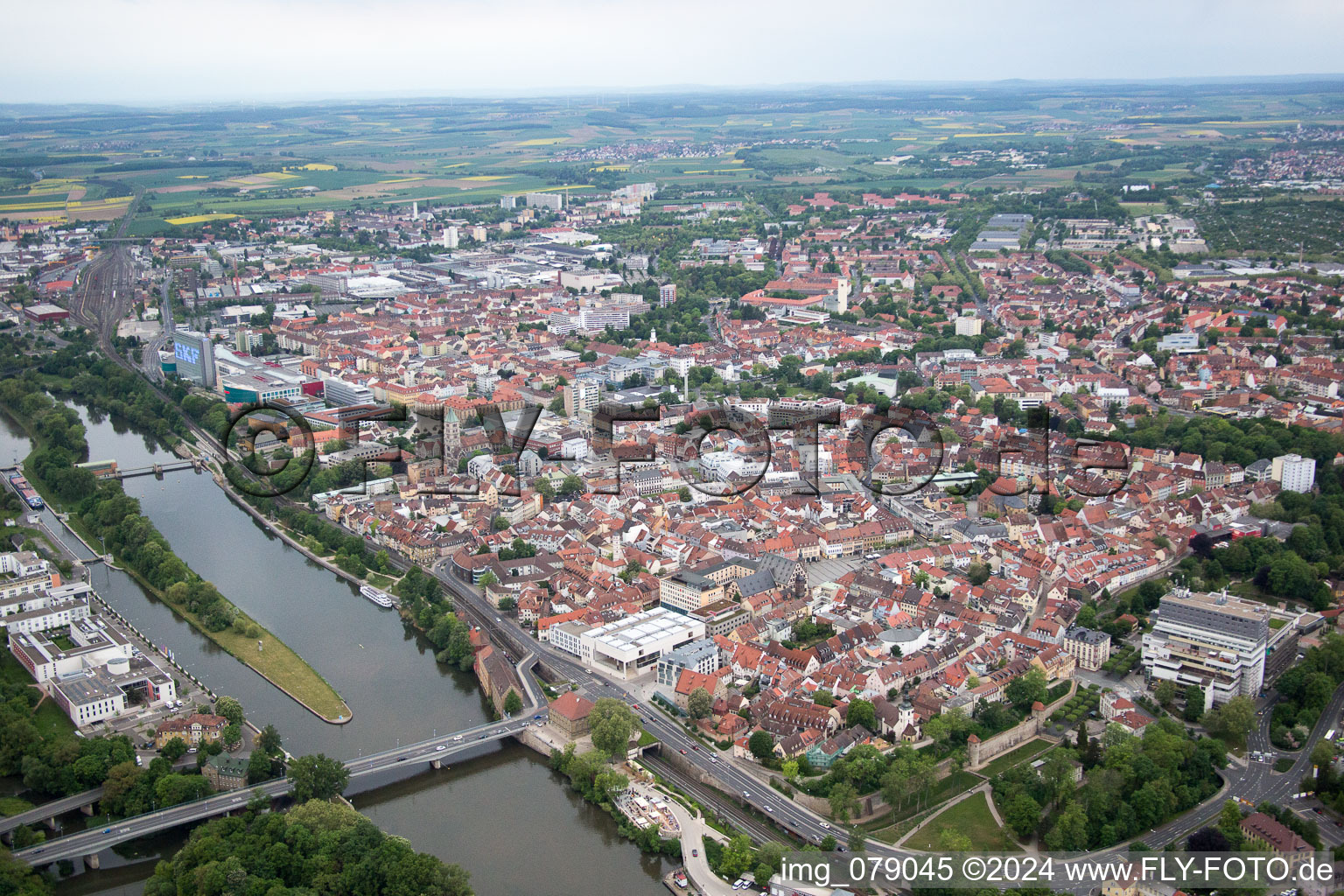 Schweinfurt in the state Bavaria, Germany from above