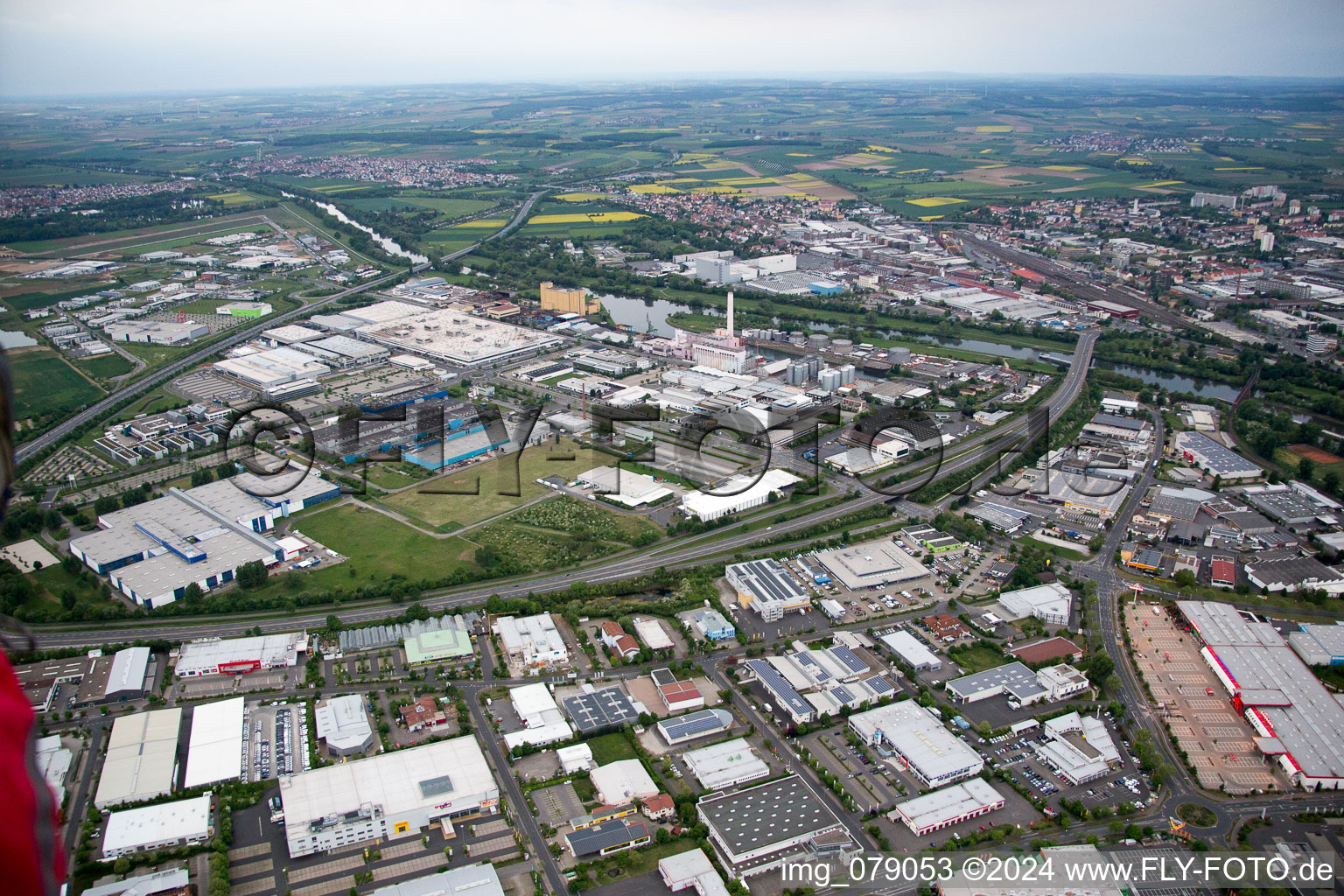 Aerial view of Industrial area in Schweinfurt in the state Bavaria, Germany