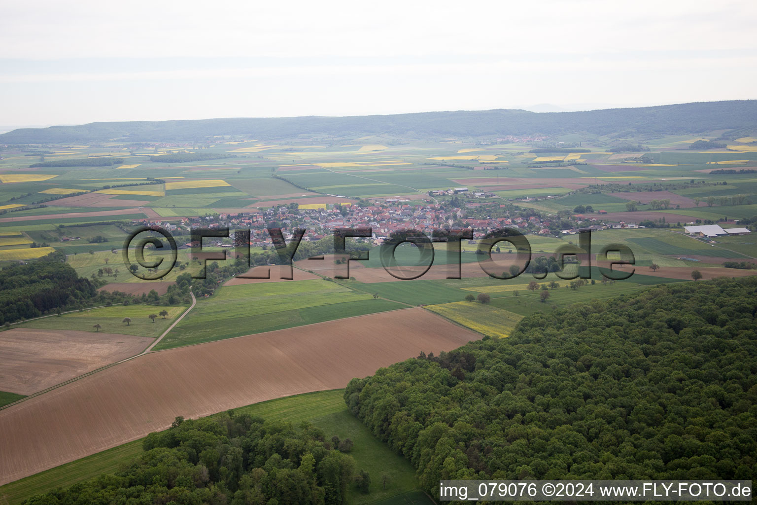 Aerial view of Aidhausen in the state Bavaria, Germany