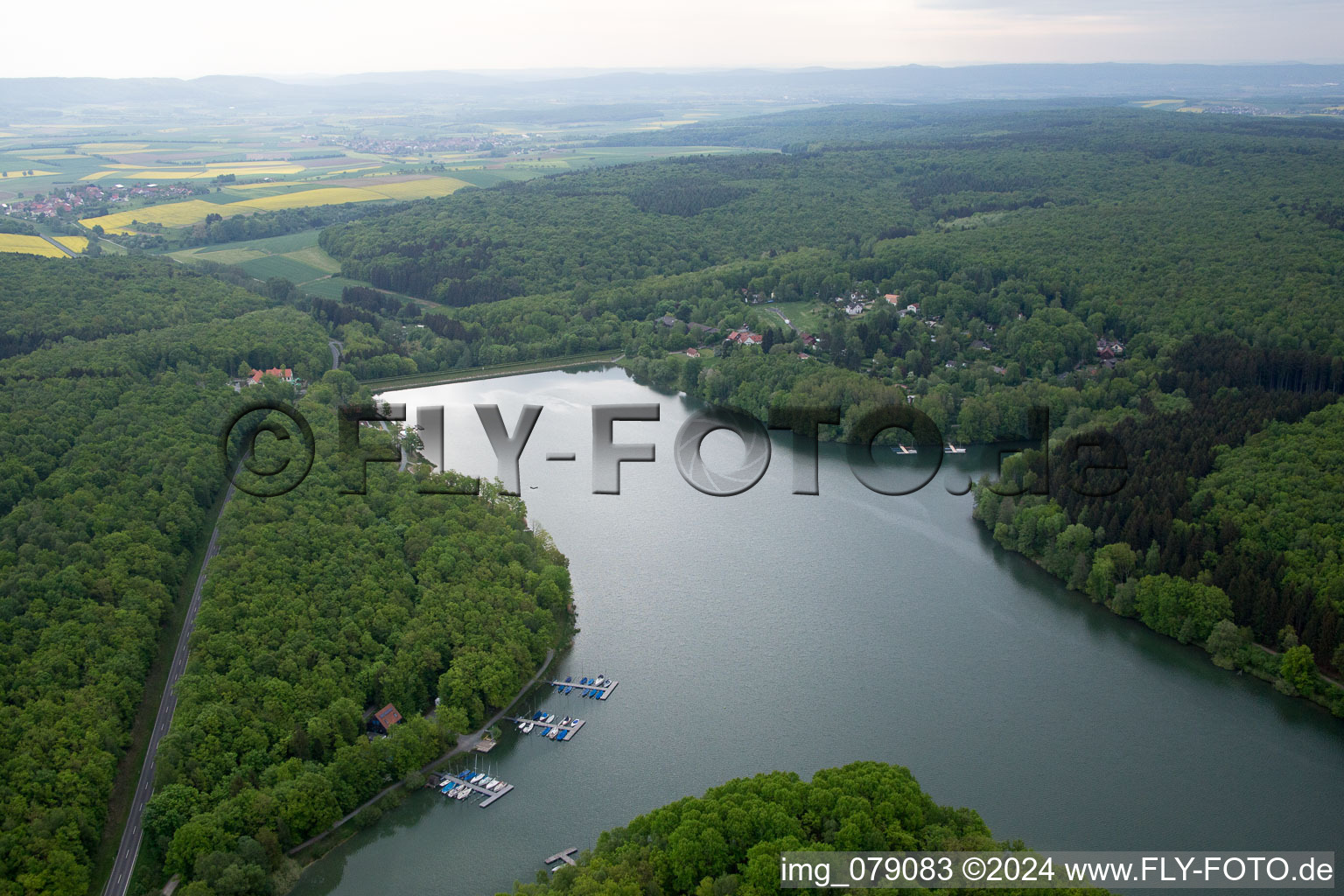 Oblique view of Ellertshäuser See in the district Altenmünster in Stadtlauringen in the state Bavaria, Germany