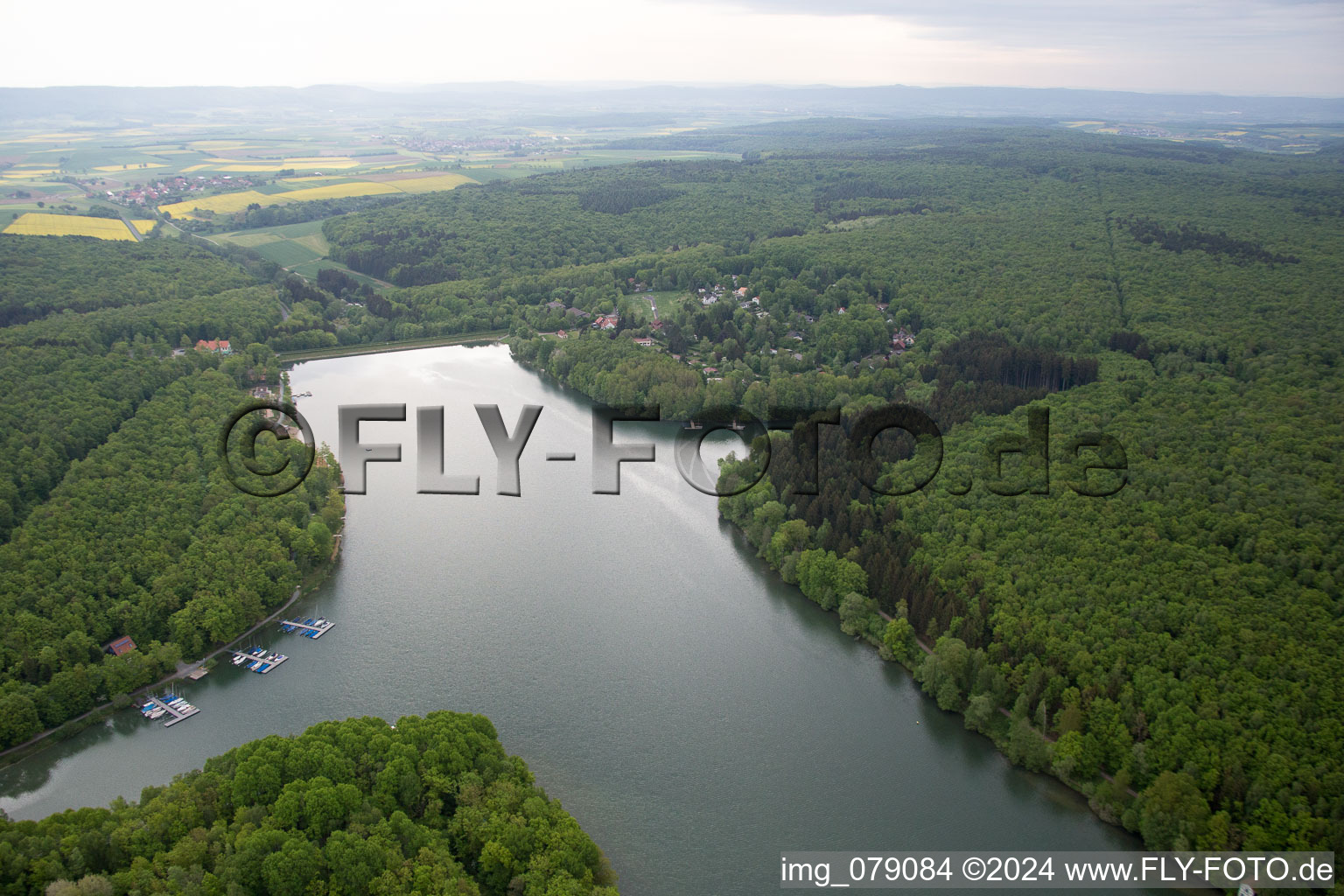 Ellertshäuser Lake in Altenmünster in the state Bavaria, Germany out of the air