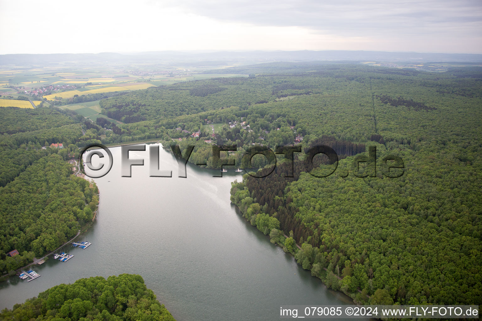 Ellertshäuser Lake in Altenmünster in the state Bavaria, Germany seen from above