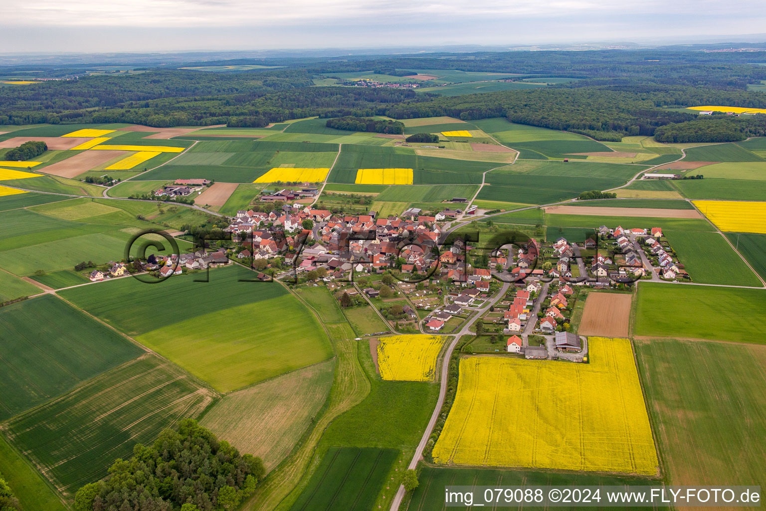 Aerial view of District Ebertshausen in Üchtelhausen in the state Bavaria, Germany