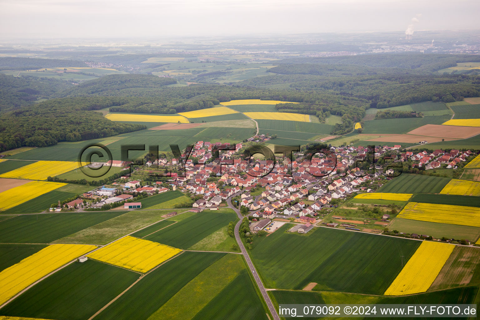 Aerial view of From the north in the district Hesselbach in Üchtelhausen in the state Bavaria, Germany