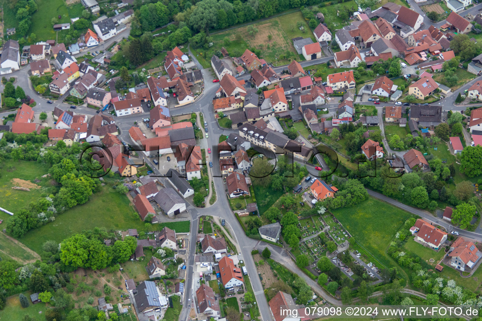 Aerial view of District Hausen in Schonungen in the state Bavaria, Germany