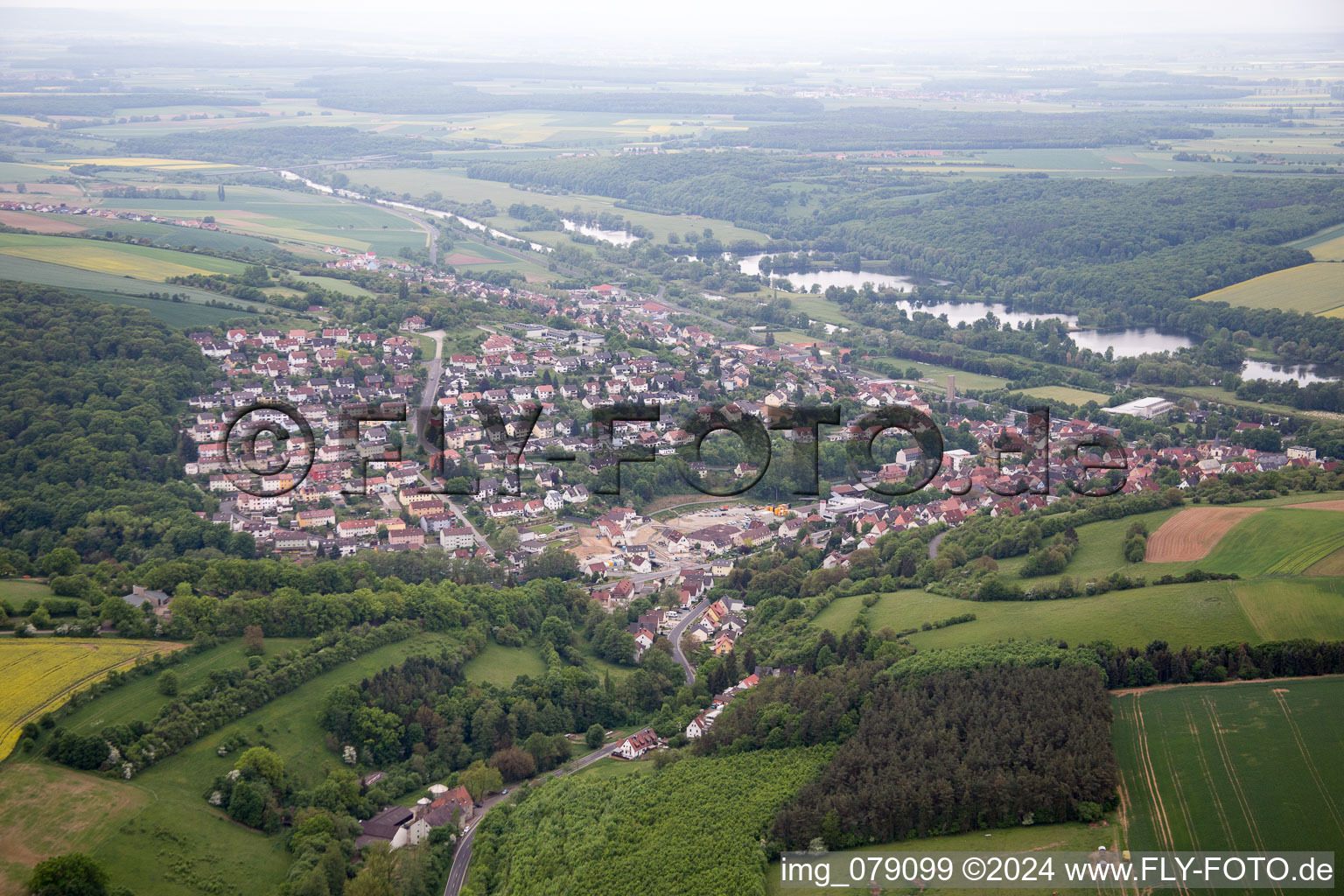 Schonungen in the state Bavaria, Germany seen from a drone