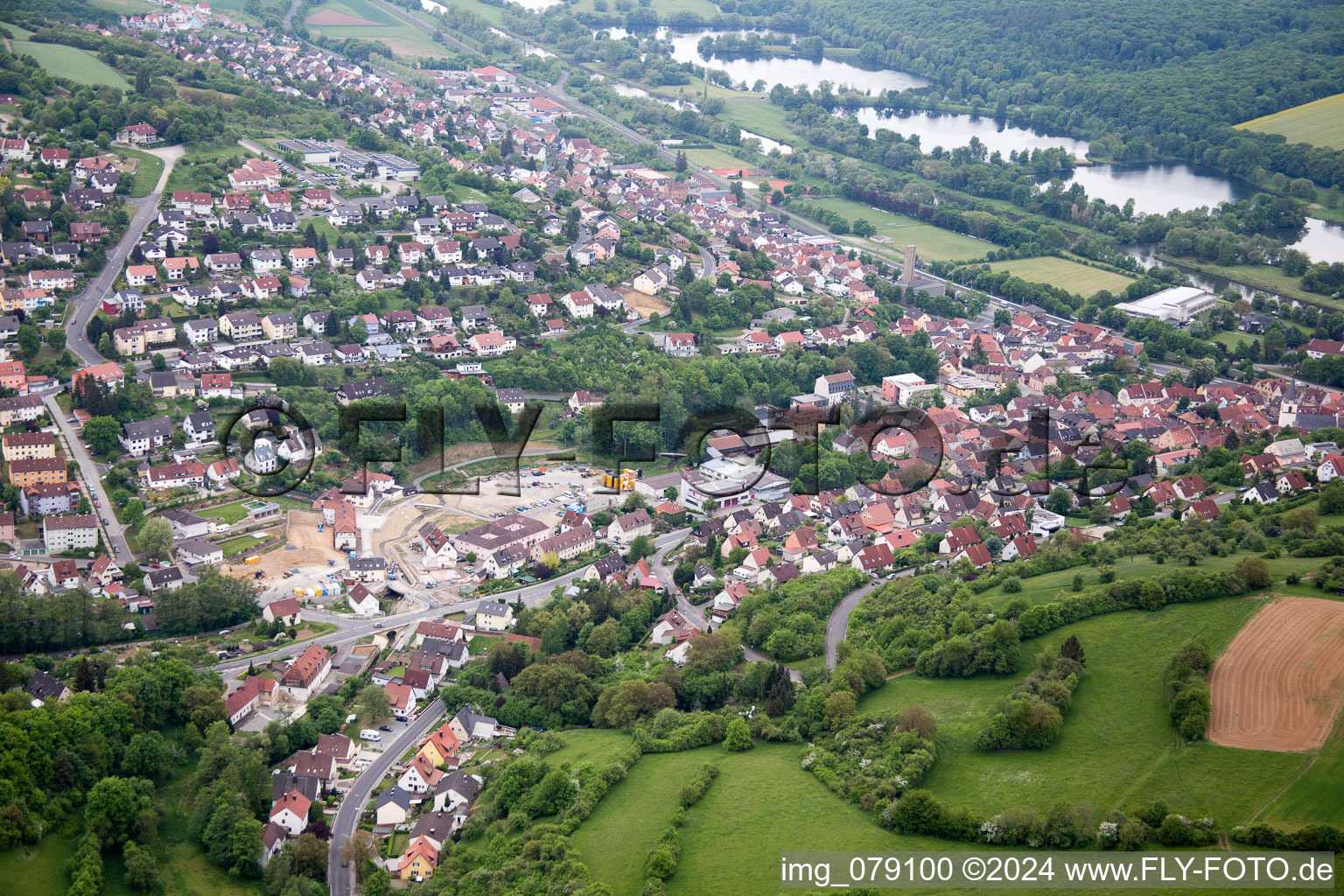 Aerial view of Schonungen in the state Bavaria, Germany