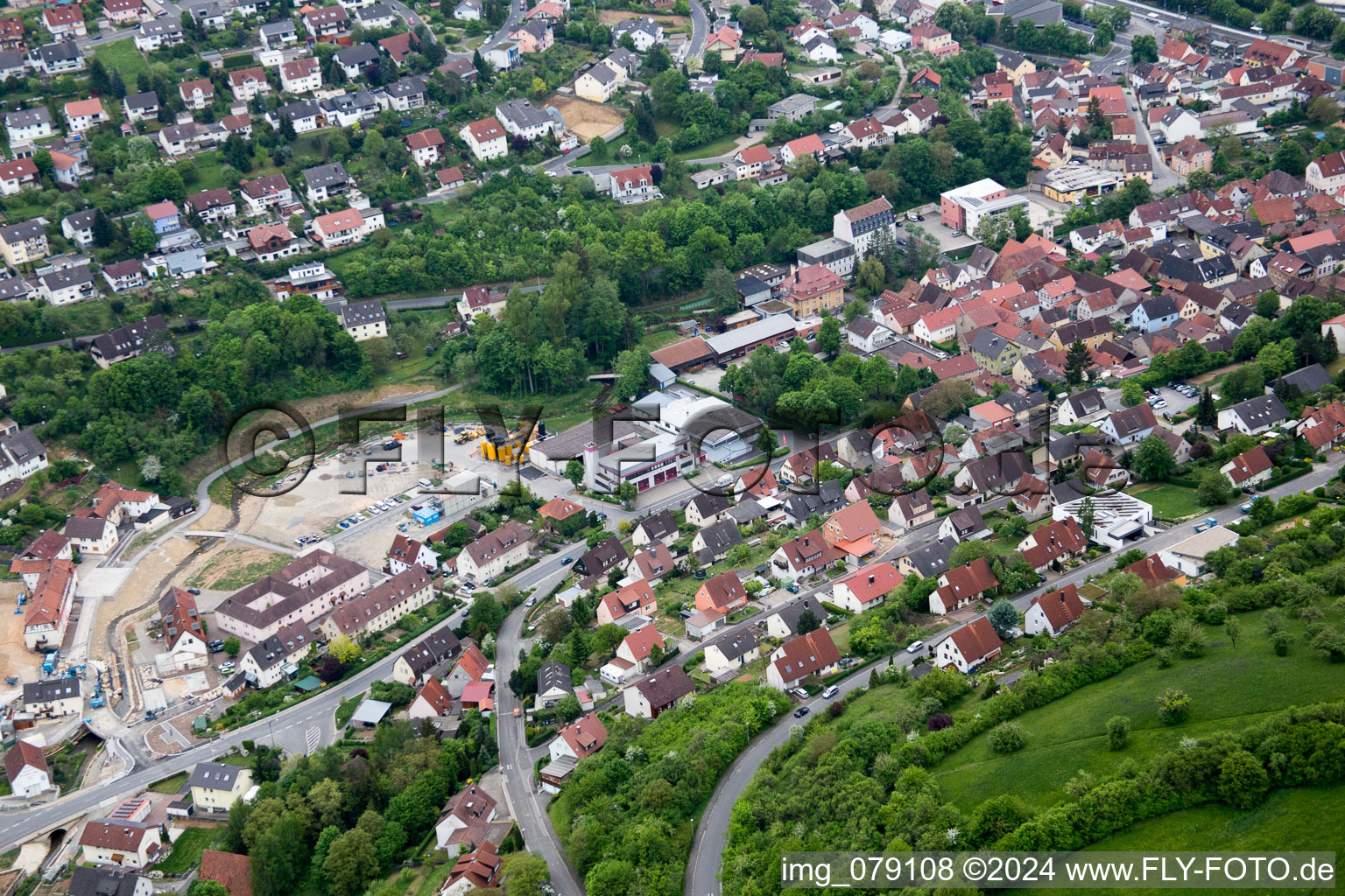 Schonungen in the state Bavaria, Germany from the plane