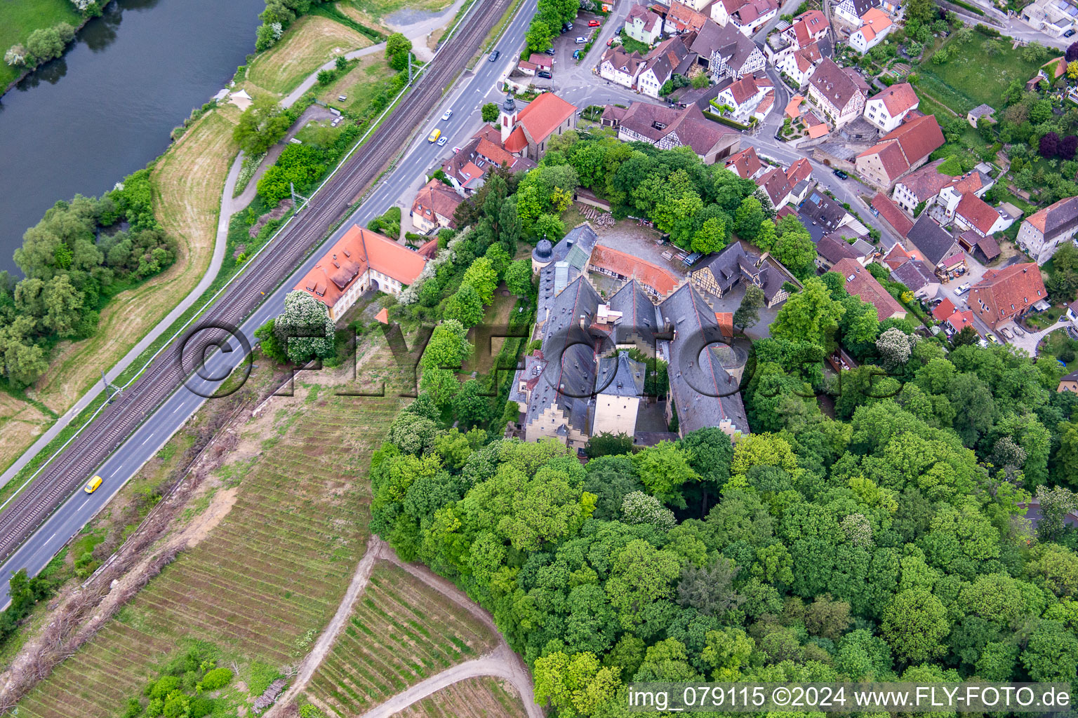 Castle Mainberg in the district Mainberg in Schonungen in the state Bavaria, Germany from above