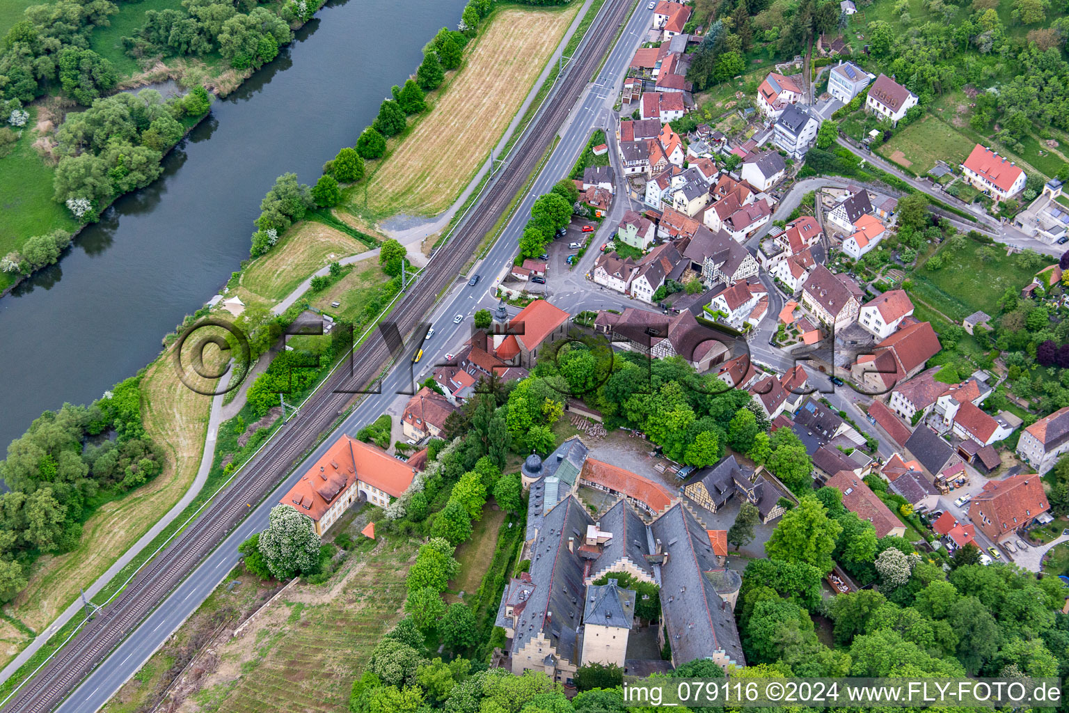 Castle Mainberg in the district Mainberg in Schonungen in the state Bavaria, Germany out of the air