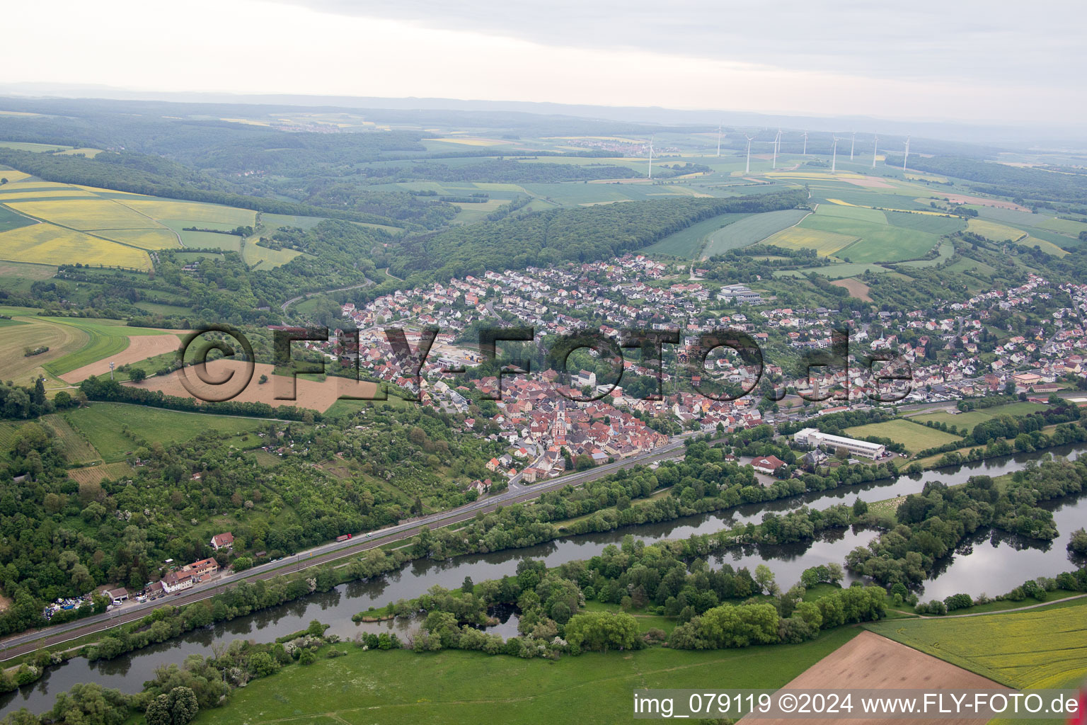 Drone recording of Schonungen in the state Bavaria, Germany