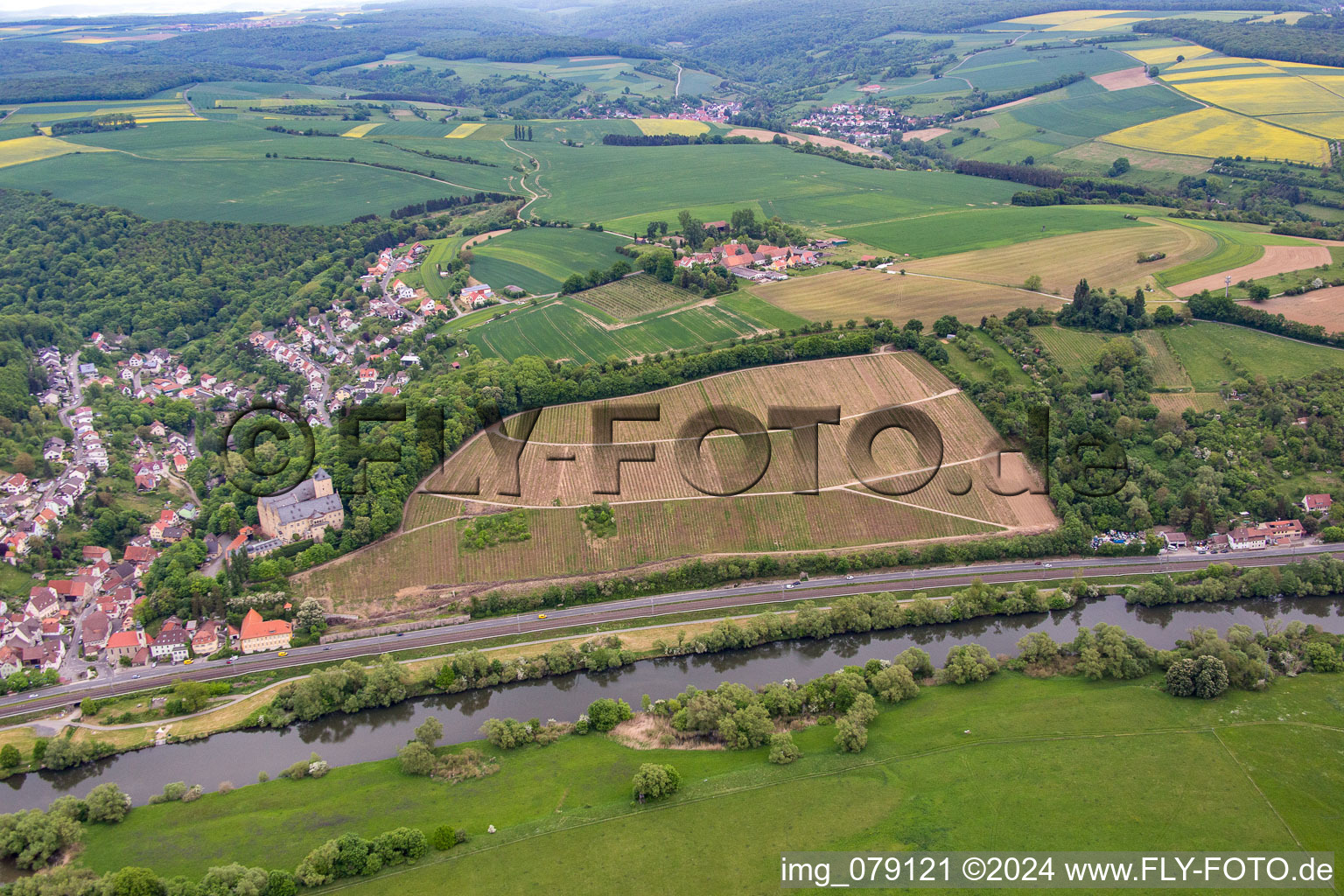 Aerial view of From the south in the district Mainberg in Schonungen in the state Bavaria, Germany