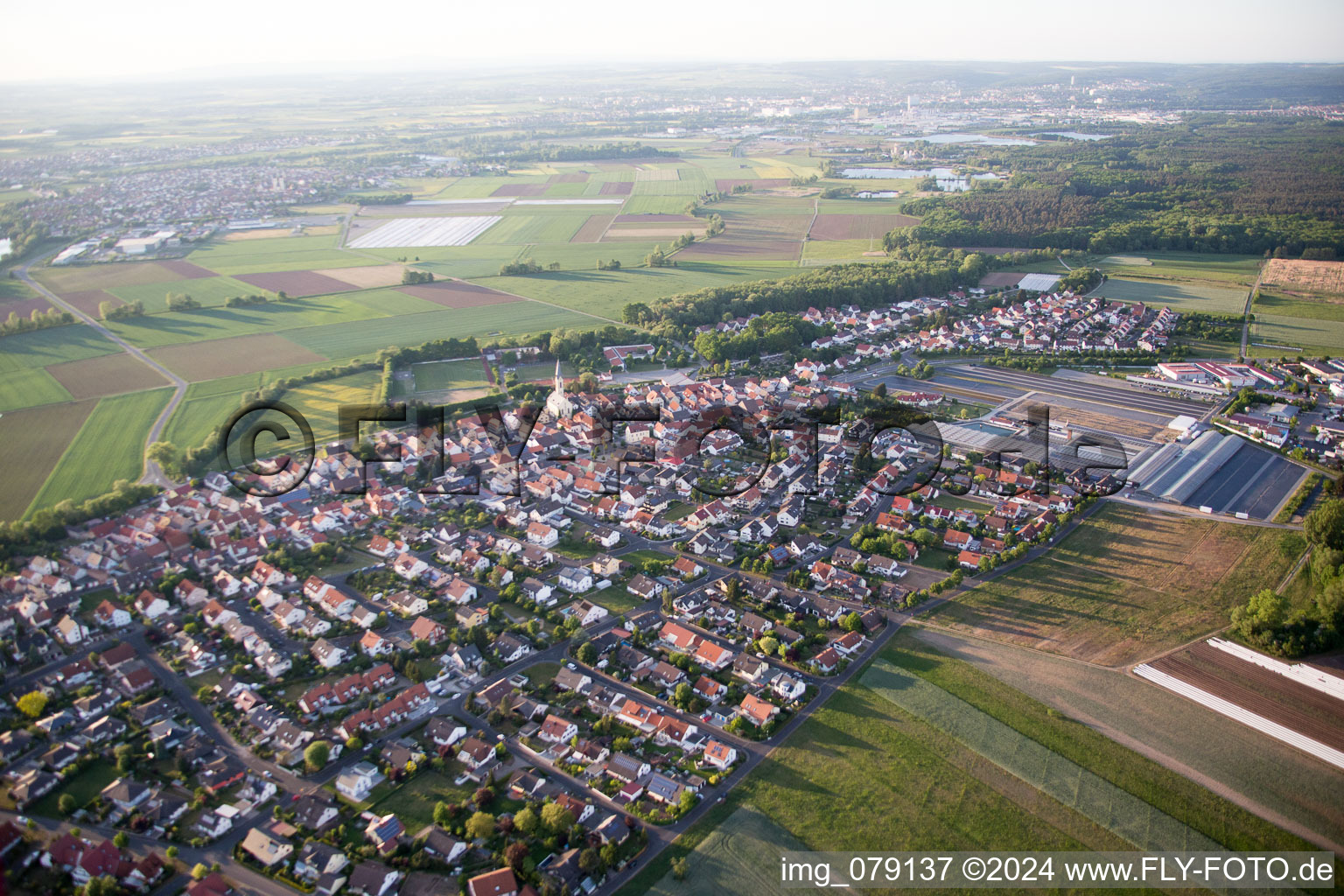 Aerial view of Röthlein in the state Bavaria, Germany