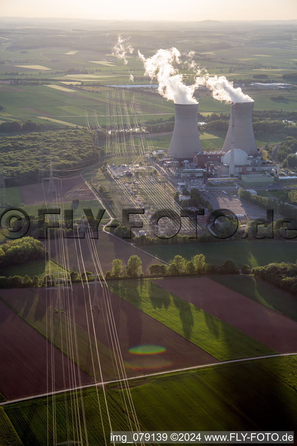 Building remains of the reactor units and facilities of the NPP nuclear power plant Grafenrheinfeld KKG in Grafenrheinfeld in the state Bavaria, Germany