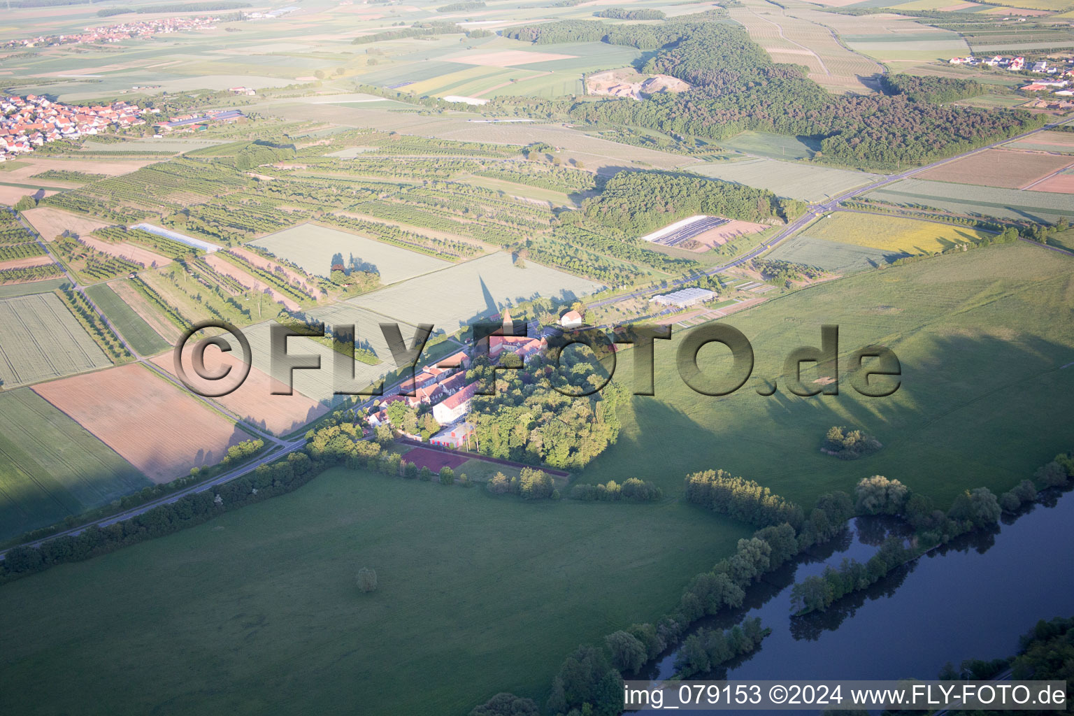 Aerial photograpy of Complex of buildings of the former monastery in Antonia-Werr-Centre in Kloster St. Ludwig in the state Bavaria, Germany