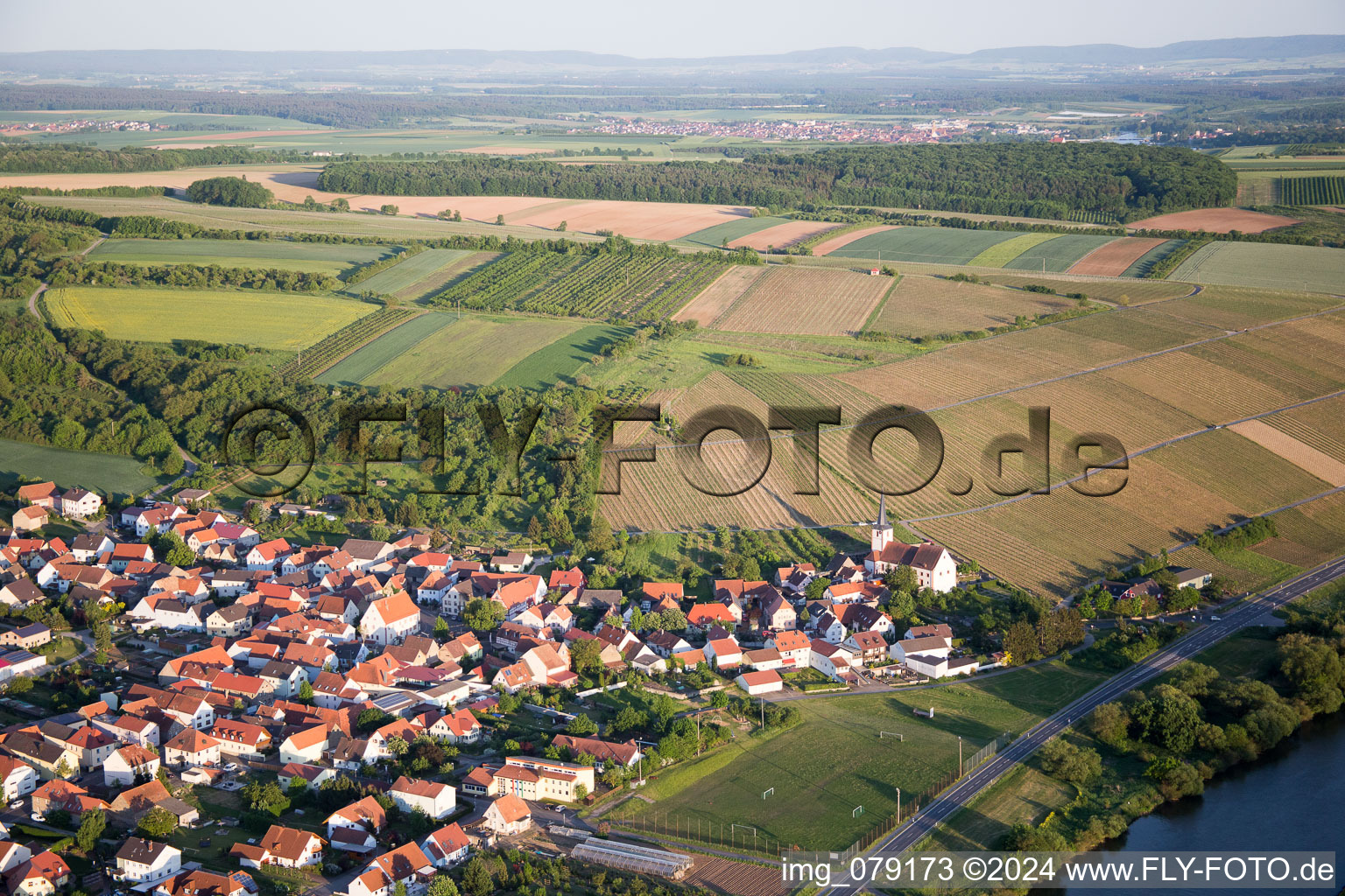 Aerial view of Church path in the district Stammheim in Kolitzheim in the state Bavaria, Germany