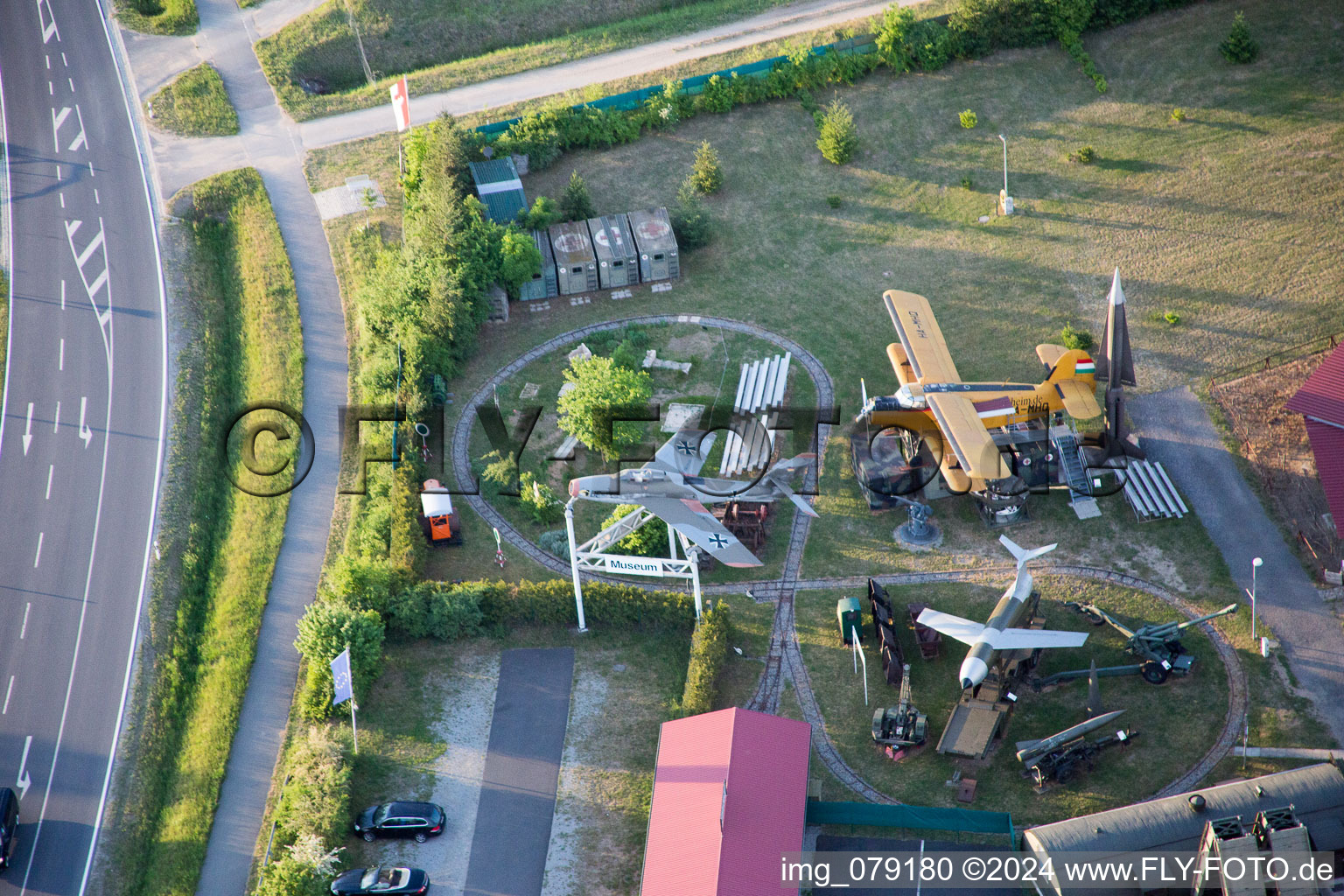 Military Museum in the district Stammheim in Kolitzheim in the state Bavaria, Germany from the plane