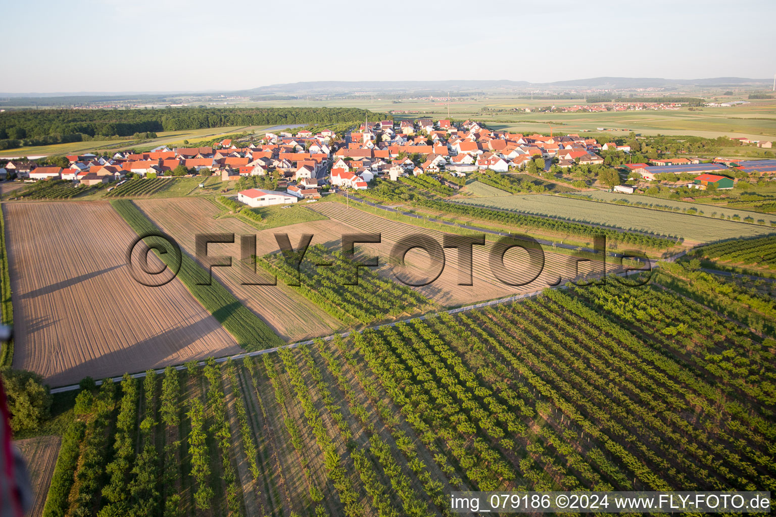 Aerial view of District Lindach in Kolitzheim in the state Bavaria, Germany