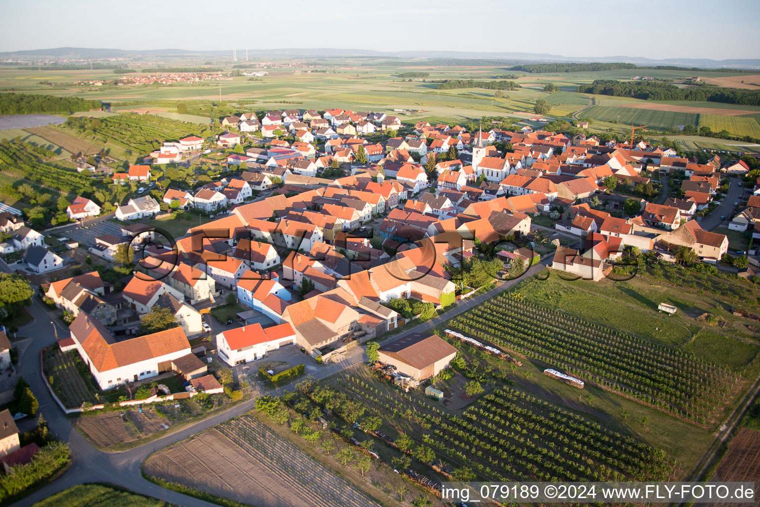 Oblique view of District Lindach in Kolitzheim in the state Bavaria, Germany