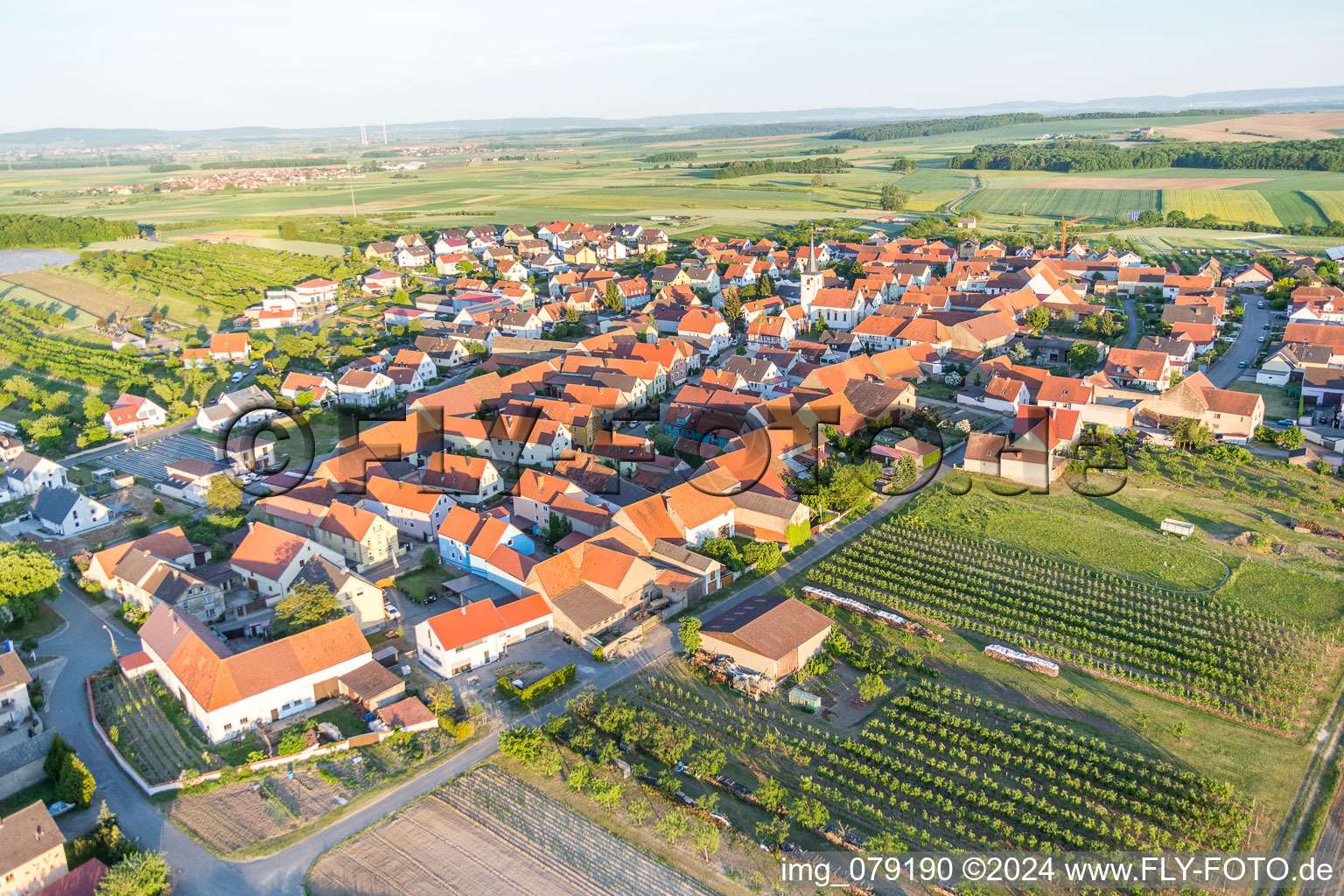 District Lindach in Kolitzheim in the state Bavaria, Germany from above