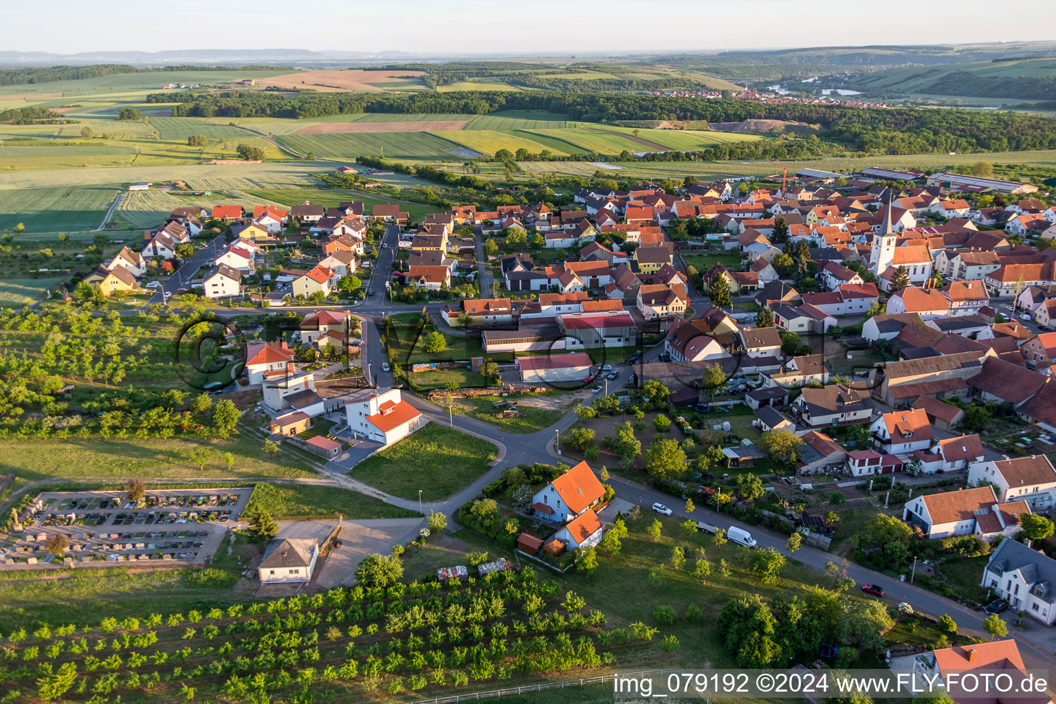 District Lindach in Kolitzheim in the state Bavaria, Germany seen from above