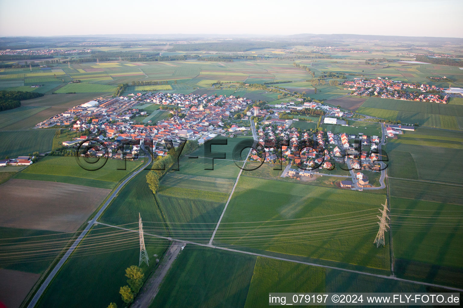 Bird's eye view of Kolitzheim in the state Bavaria, Germany