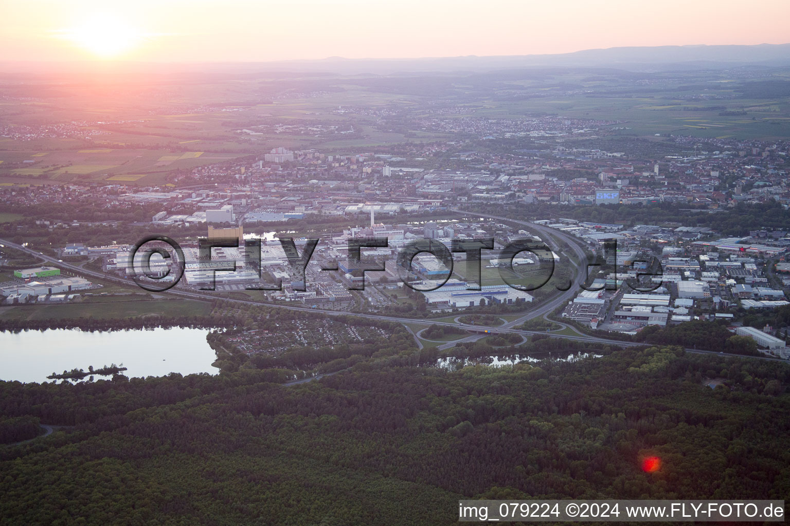 Aerial view of Center in Schweinfurt in the state Bavaria, Germany